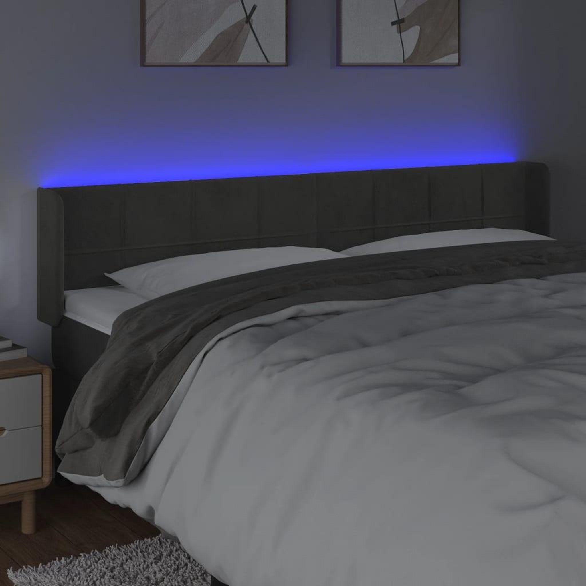 Voir la diapositive 4 : VIDAXL Tete de lit a LED Gris fonce 163x16x78/88 cm Velours