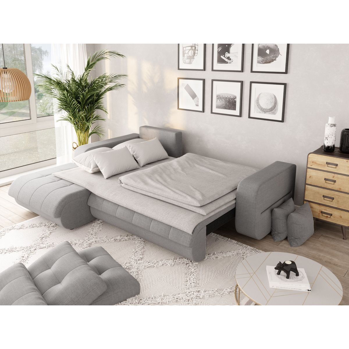 Canapé d'angle gauche convertible tissu CLELIA, 4 places