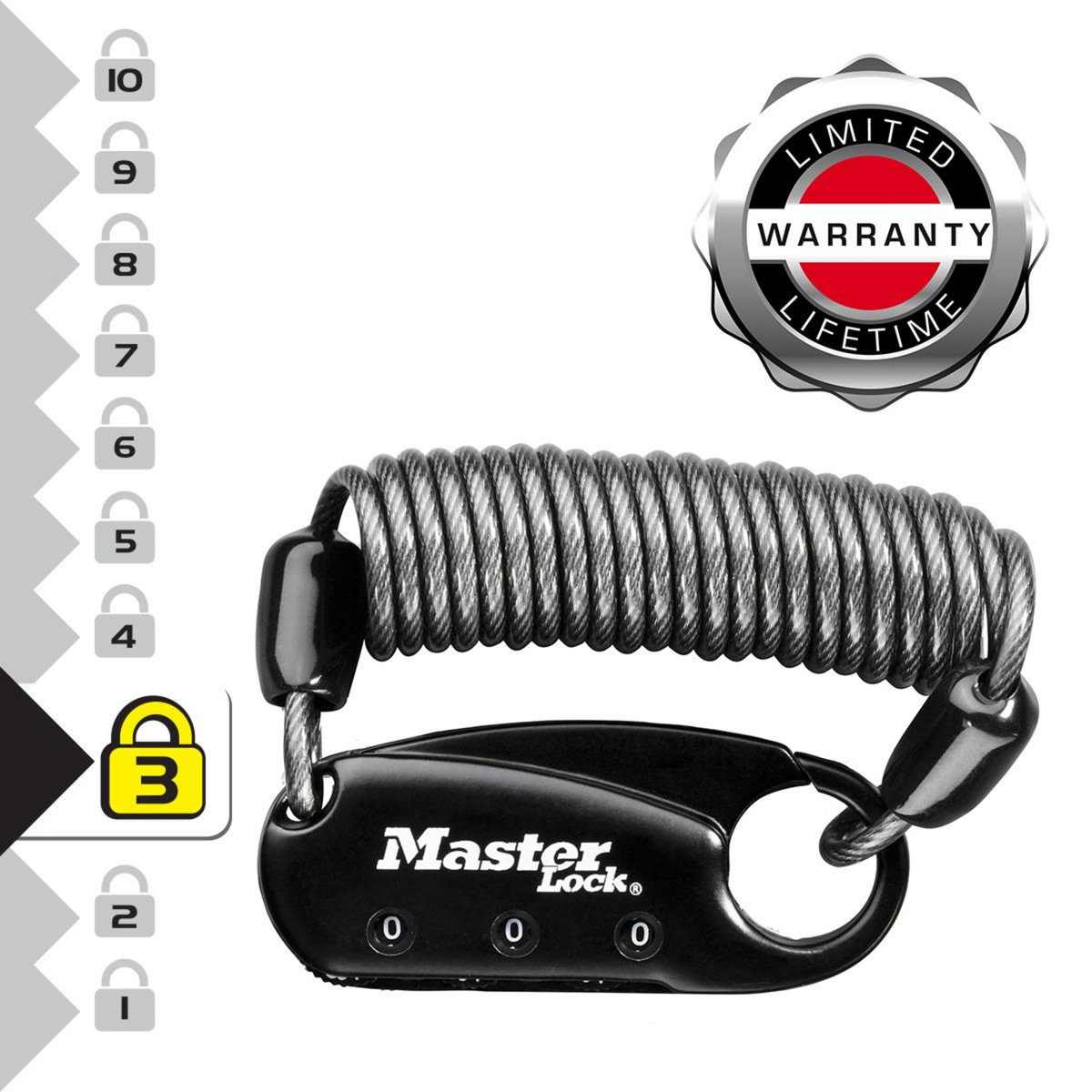 Master lock 1551EURDBLK Cadenas à Combinaison avec Câble, Noir, 4,1 x 6 x 1 cm