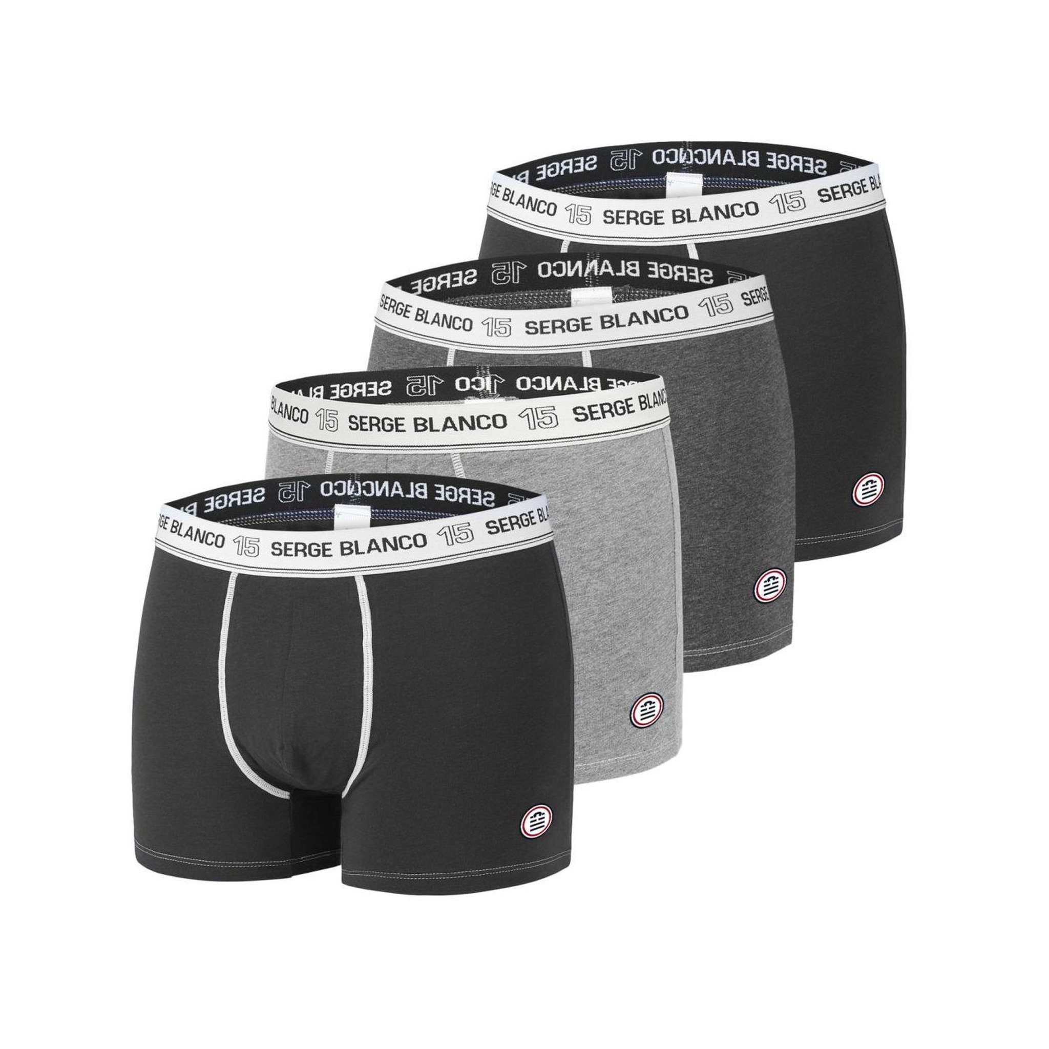 Voir la diapositive 1 : SERGE BLANCO Lot de 4 boxers coton homme avec surpiqûres class