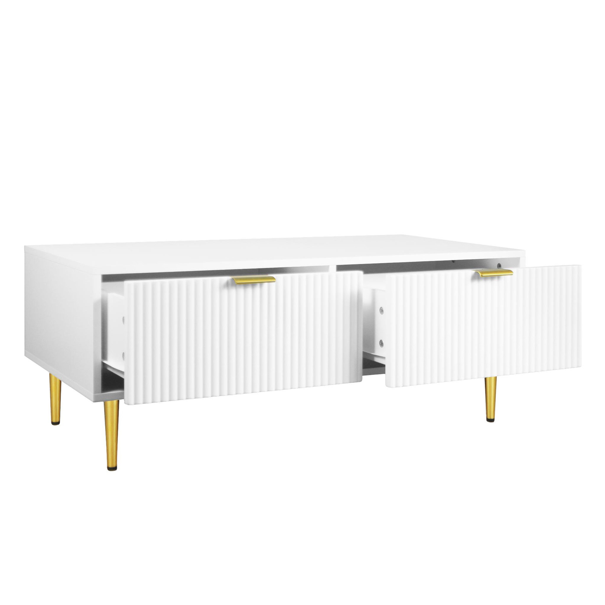 Voir la diapositive 4 : MERAX Table Basse Avec 2 Tiroirs Blanc