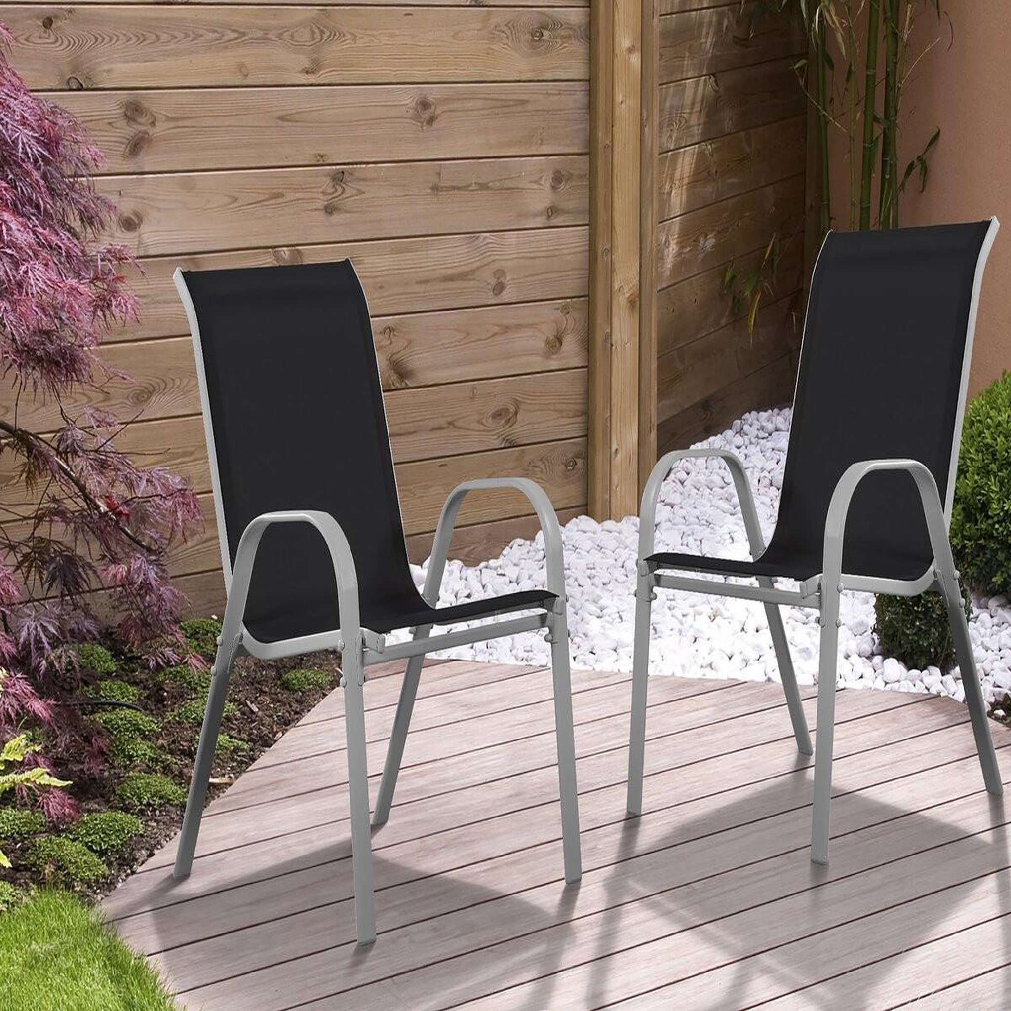Voir la diapositive 2 : Habitat et Jardin Fauteuil jardin textilène  cordoba  - phoenix - noir - lot de 2