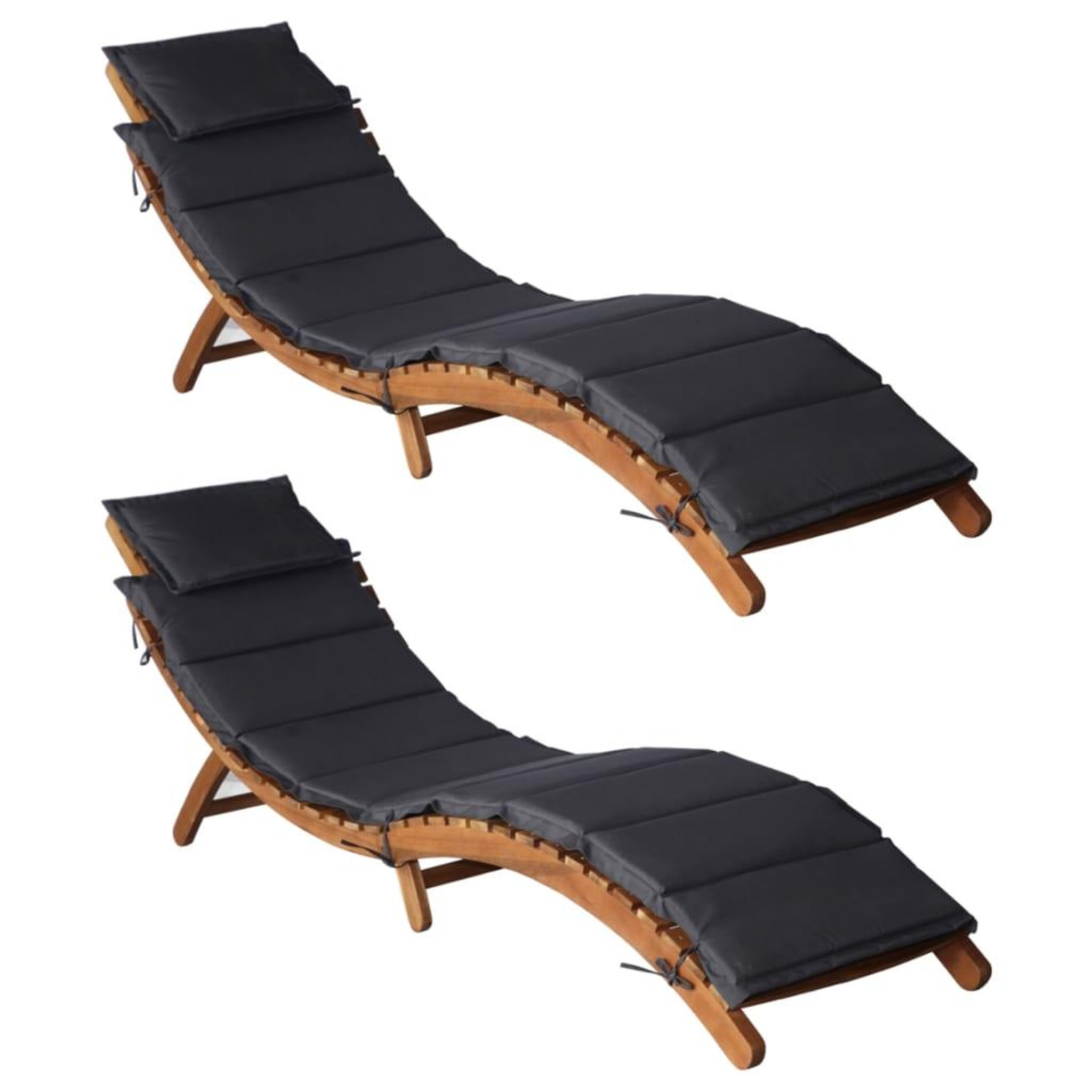 VIDAXL Chaises longues et coussins 2 pcs gris fonce bois massif acacia