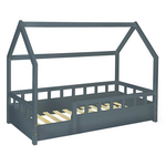 ID MARKET Lit cabane enfant 80 x 160 cm NEREE gris avec sommier et barrières