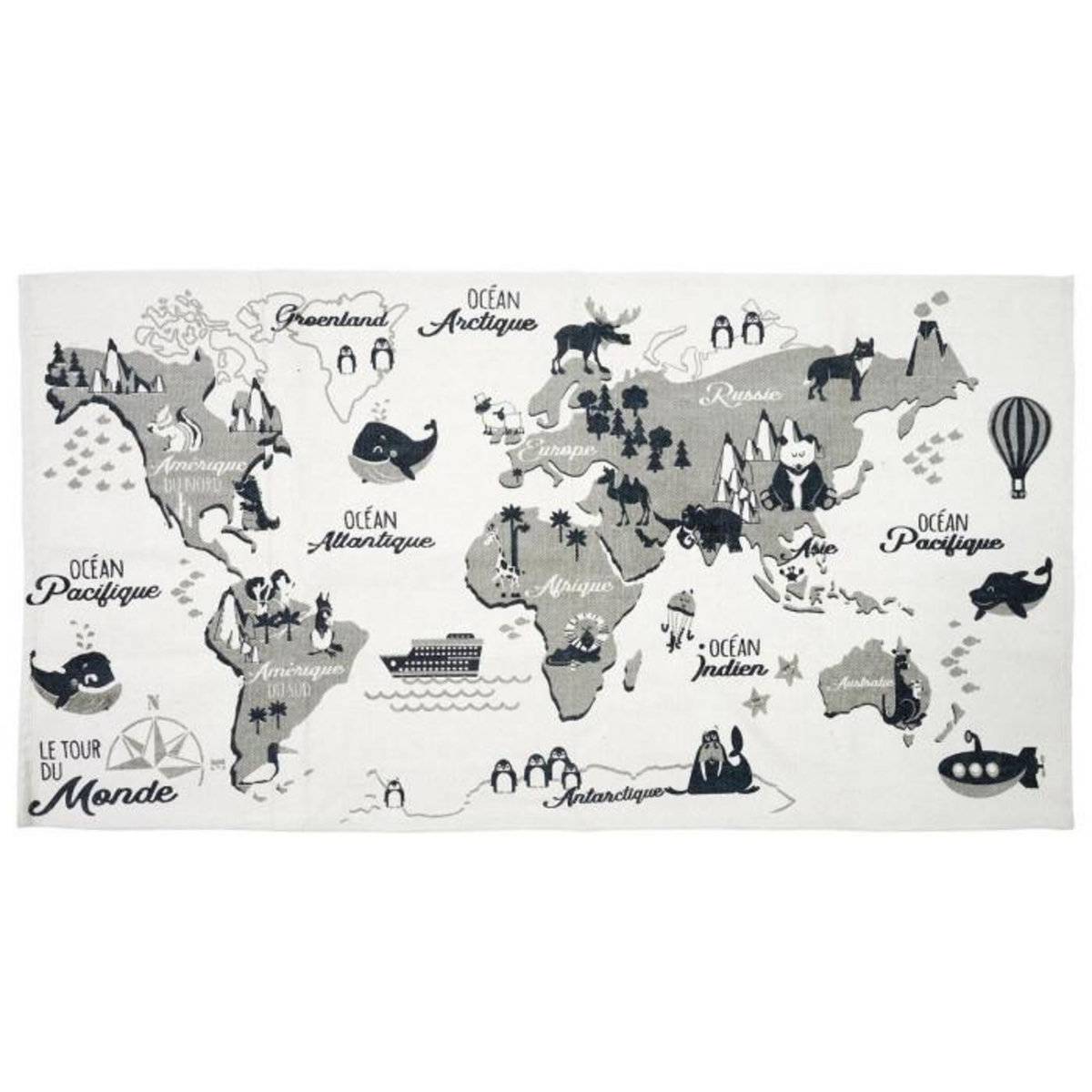 Paris Prix Tapis Enfant  Mappemonde  70x140cm Blanc & Gris