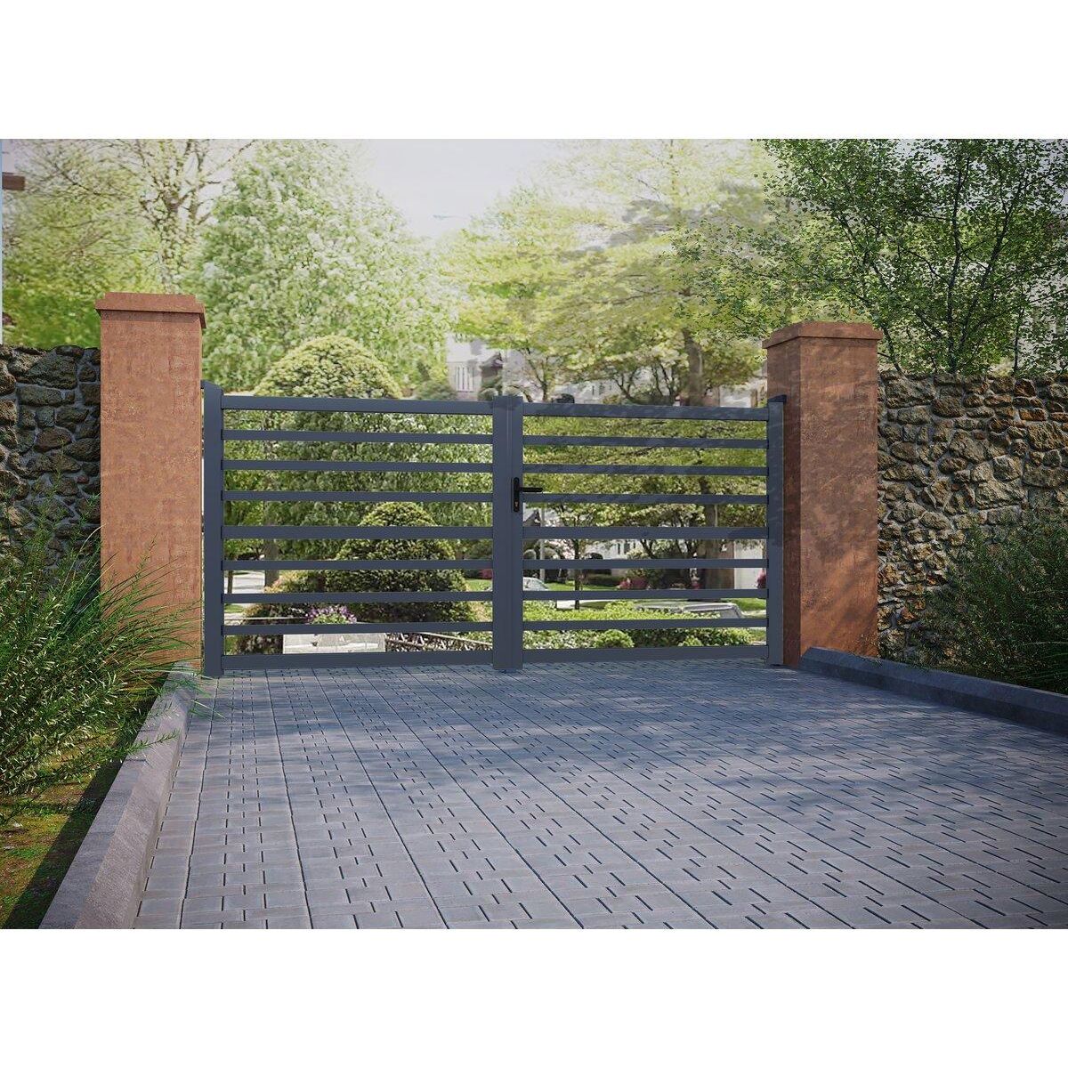 Habitat et Jardin Portail aluminium ajouré  Martin  - 300 x 180 cm - Gris