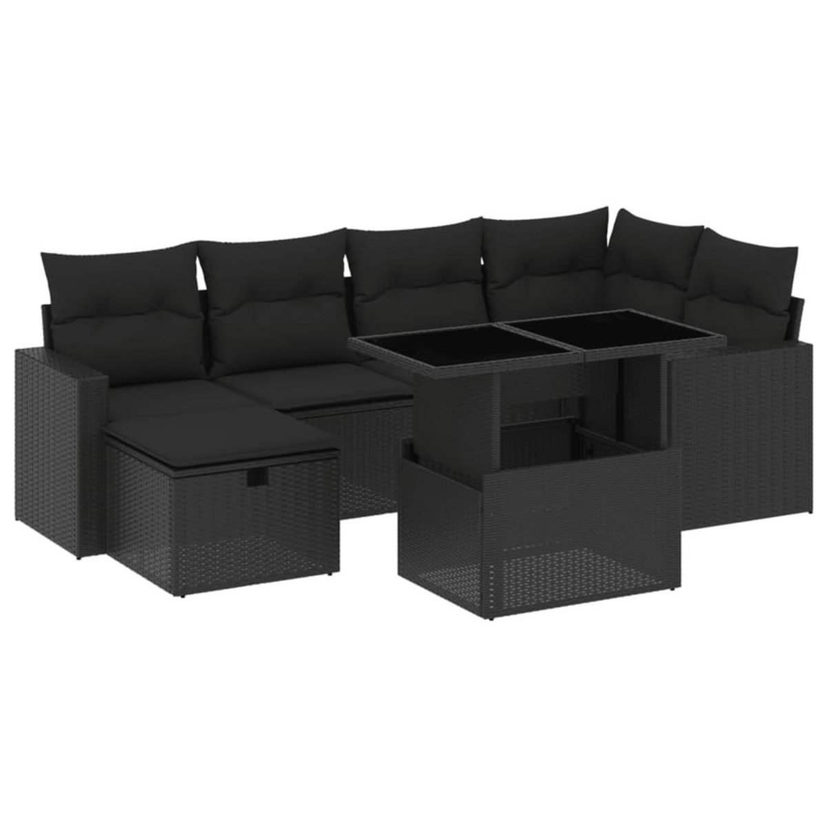 VIDAXL Salon de jardin 7 pcs avec coussins noir resine tressee