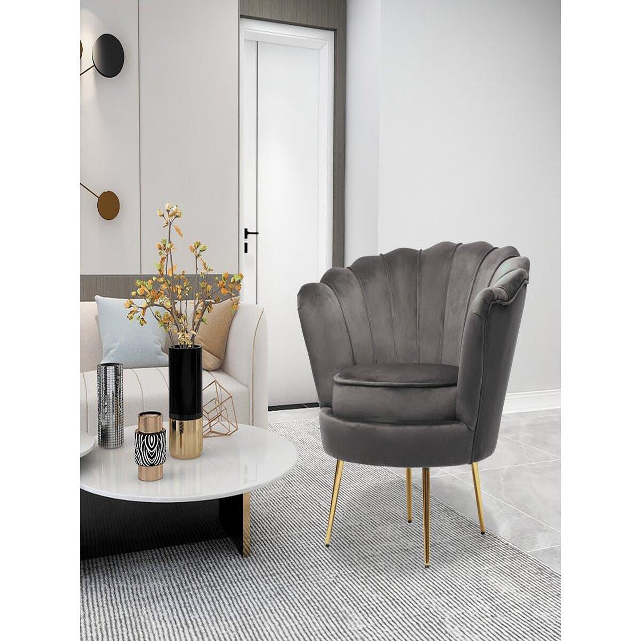 Voir la diapositive 2 : Habitat et Jardin Fauteuil en velours  floria  - 75 x 68 x 77.5 cm - gris