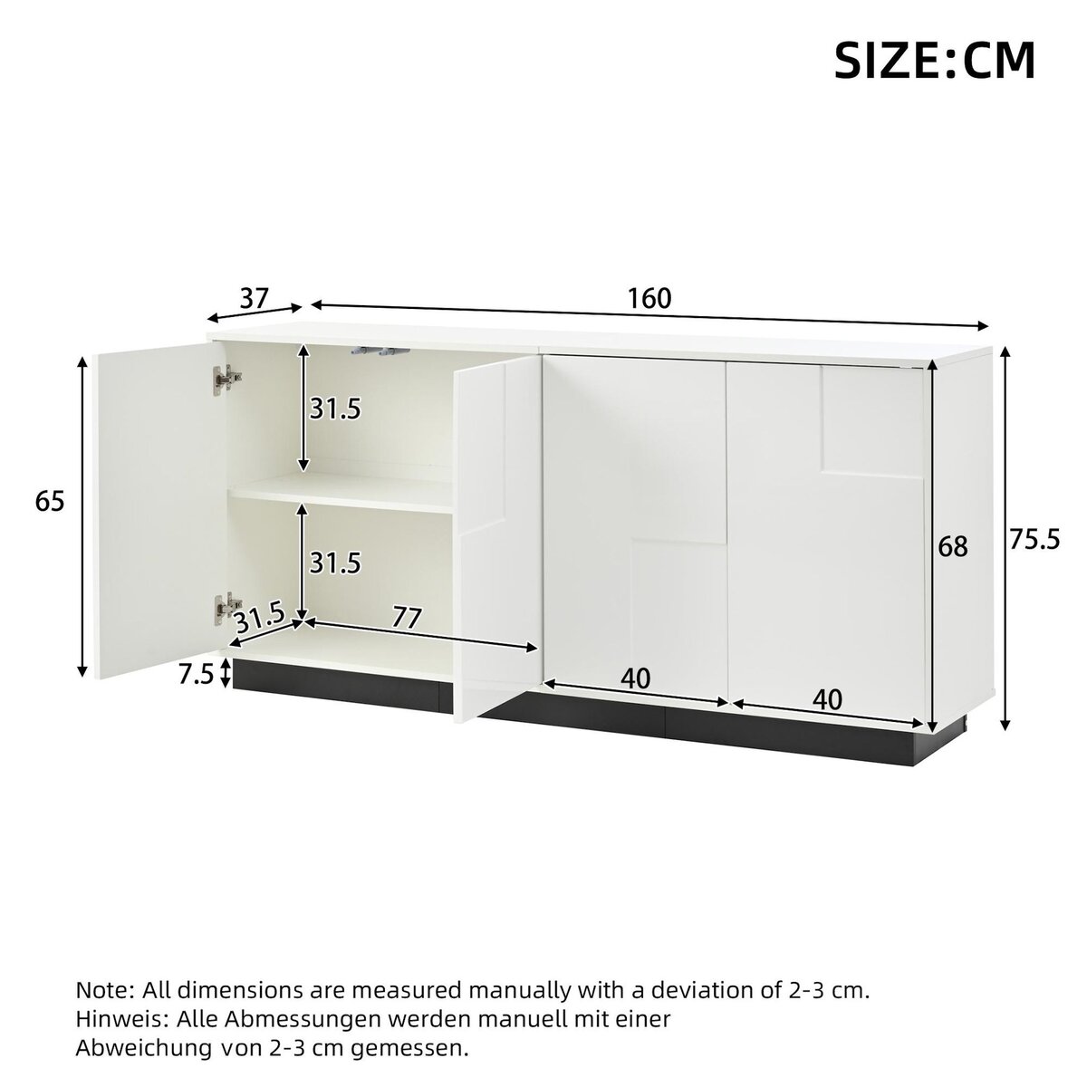 MERAX Buffet 4 porte(s) 0 tiroir(s) - 160 cm blanc panneau de particules