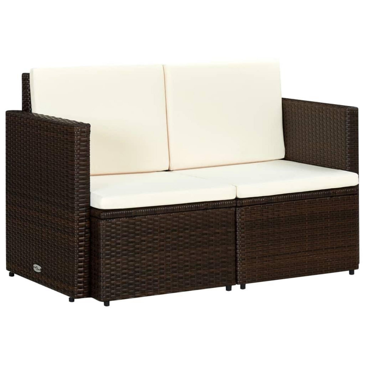 VIDAXL Canape de jardin a 2 places avec coussins Marron Resine tressee