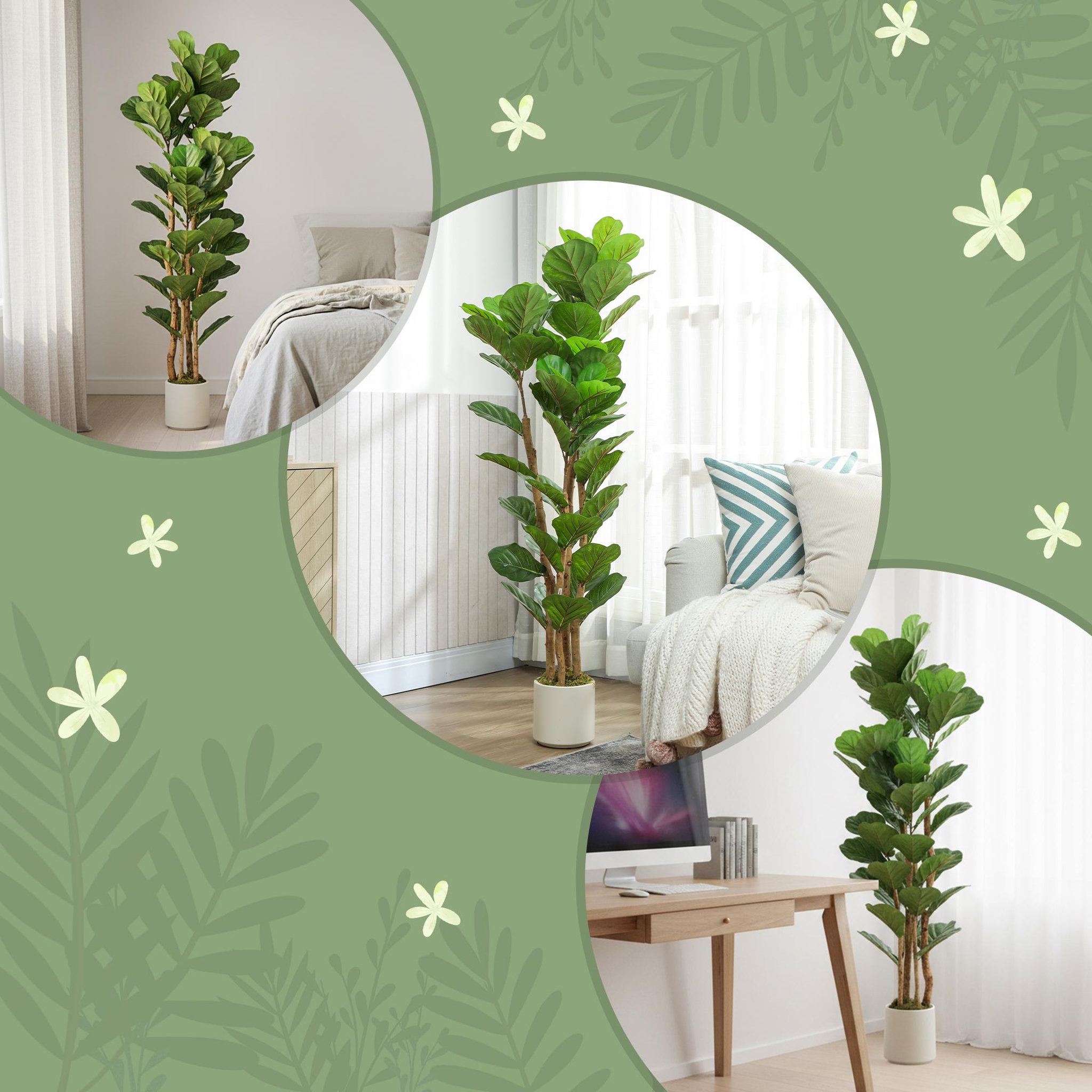 Voir la diapositive 6 : HOMCOM Arbre artificiel plante artificiel figuier lyre H.1,5 m vrais troncs 71 feuilles grand réalisme