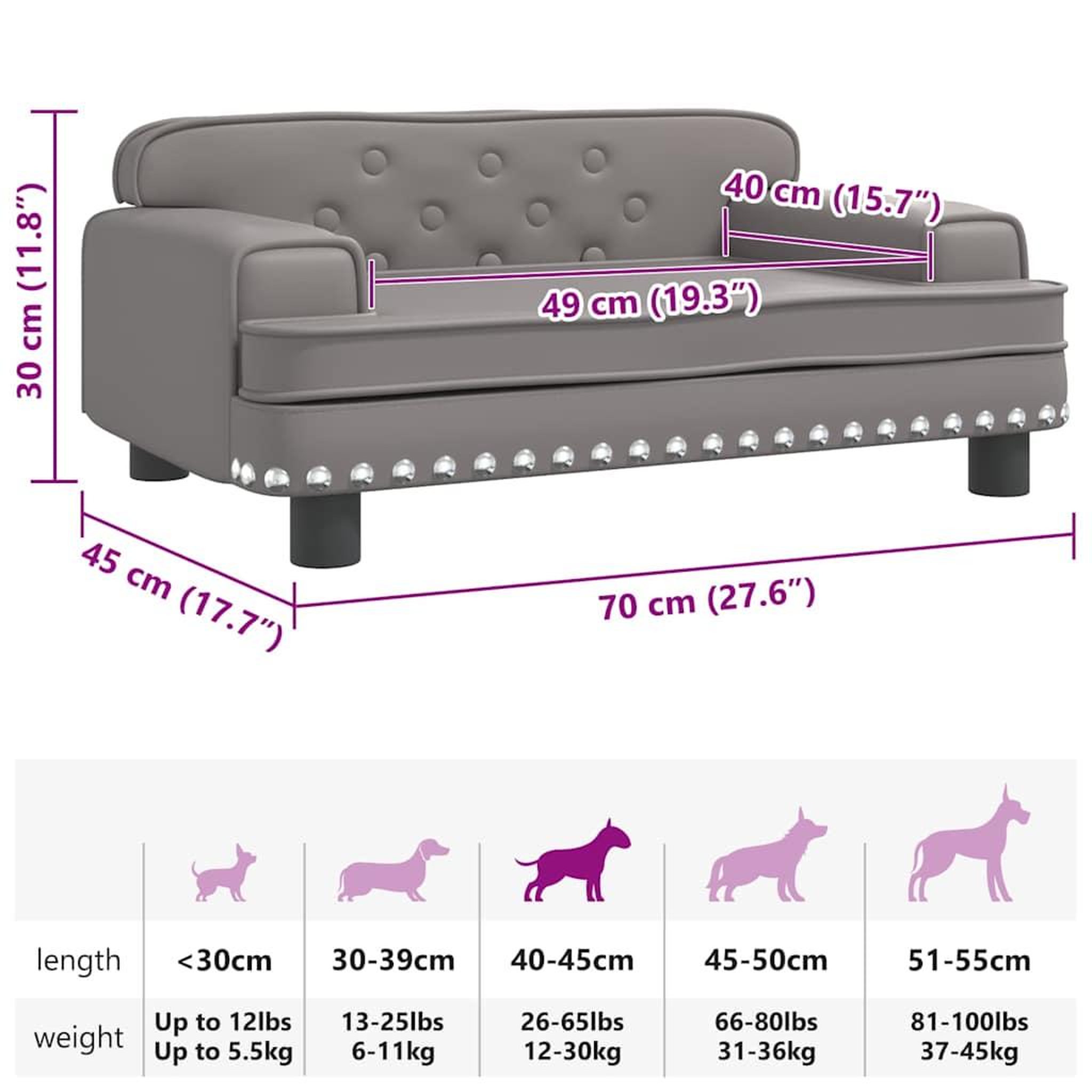 Voir la diapositive 6 : VIDAXL Lit pour chien gris 70x45x30 cm similicuir