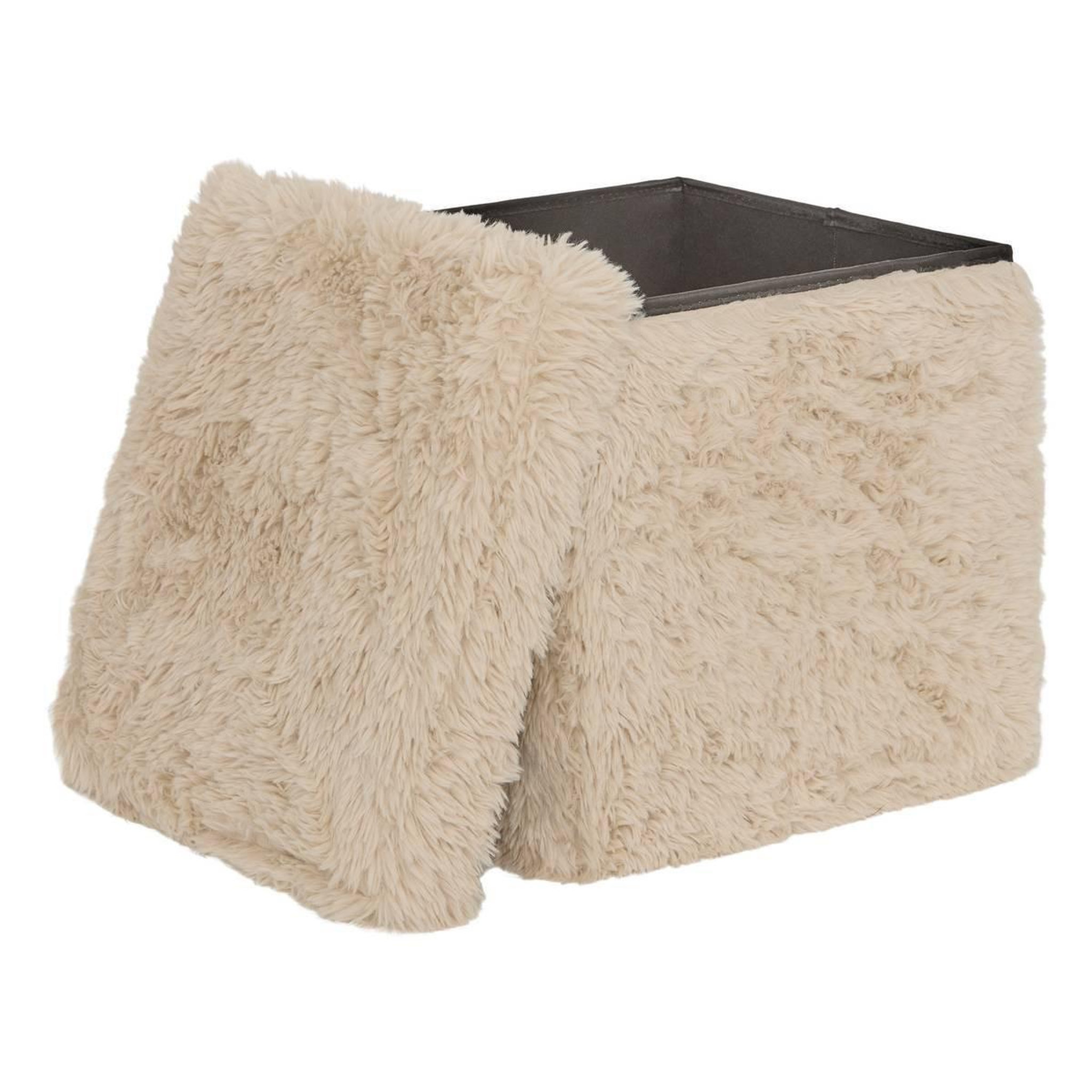 Voir la diapositive 2 : ATMOSPHERA Pouf Coffre Imitation Fourrure  Duvia  38cm Beige Lin
