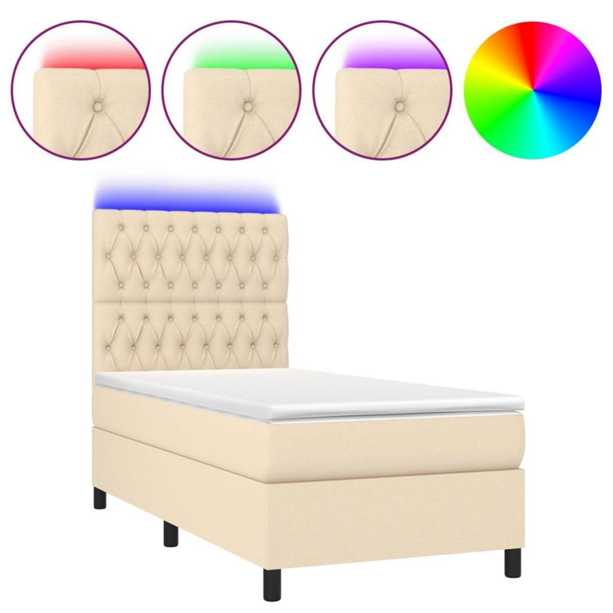 VIDAXL Sommier a lattes de lit et matelas et LED Creme 80x200 cm Tissu