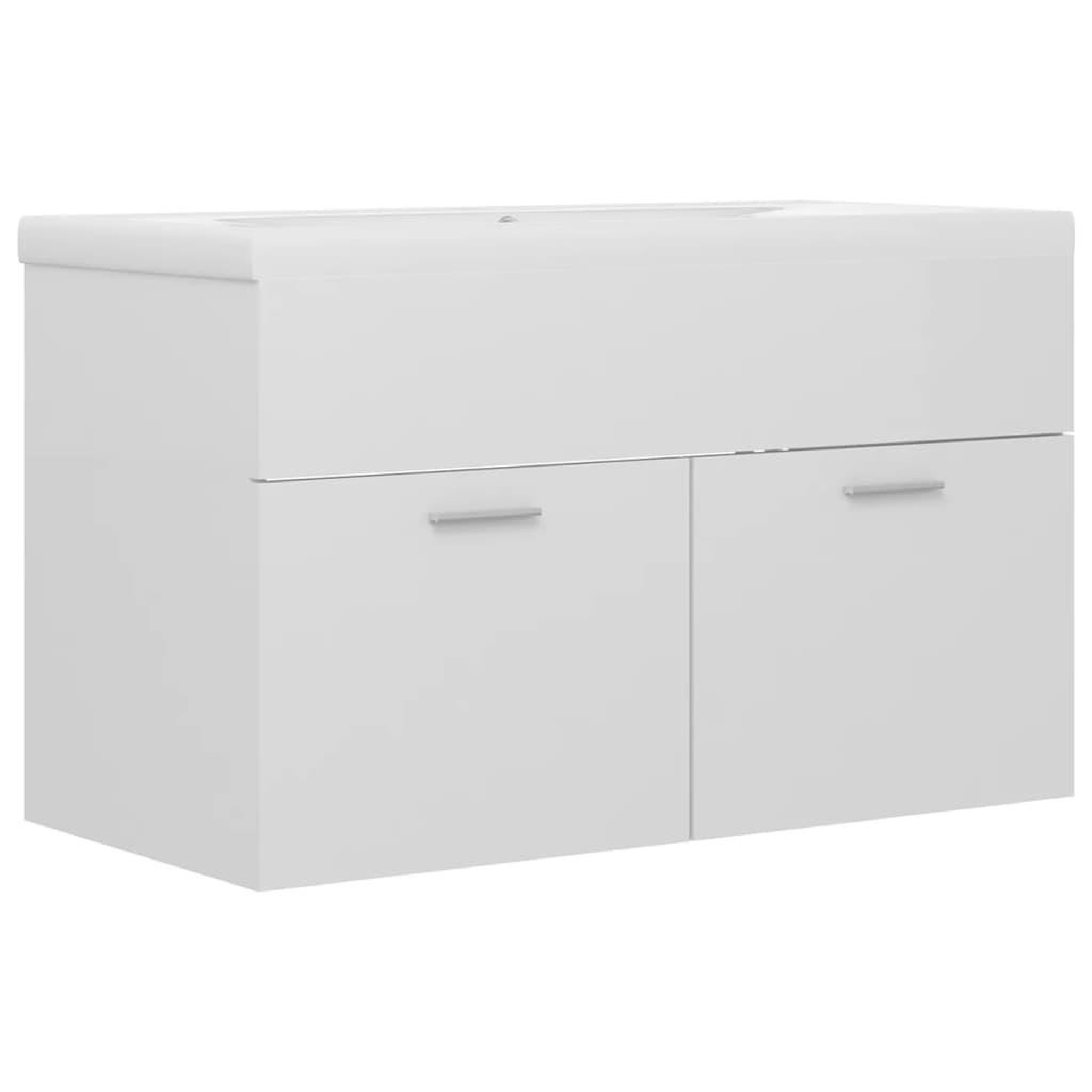 Voir la diapositive 2 : VIDAXL Armoire d'evier avec lavabo integre Blanc brillant Agglomere