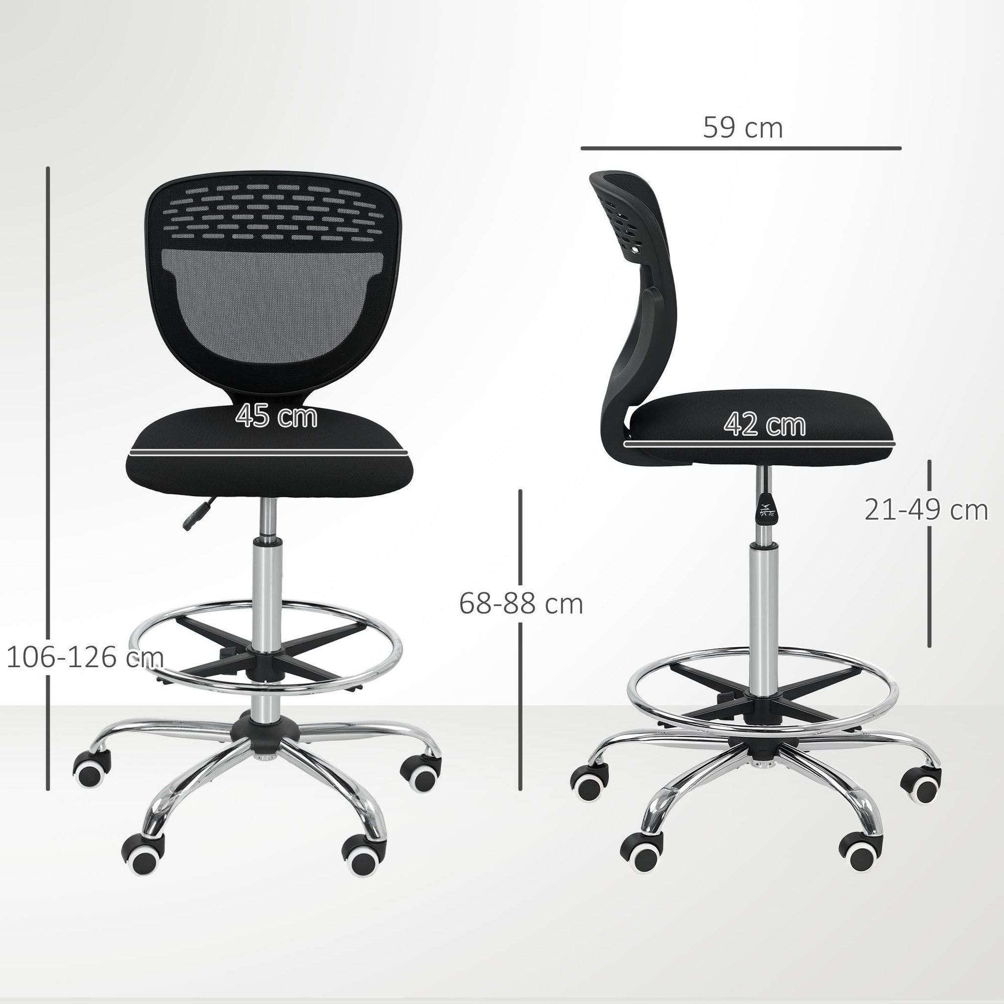Voir la diapositive 2 : VINSETTO Chaise de bureau haute ergonomique - chaise de travail surélevée - assise haute réglable H.68-88 cm - noir