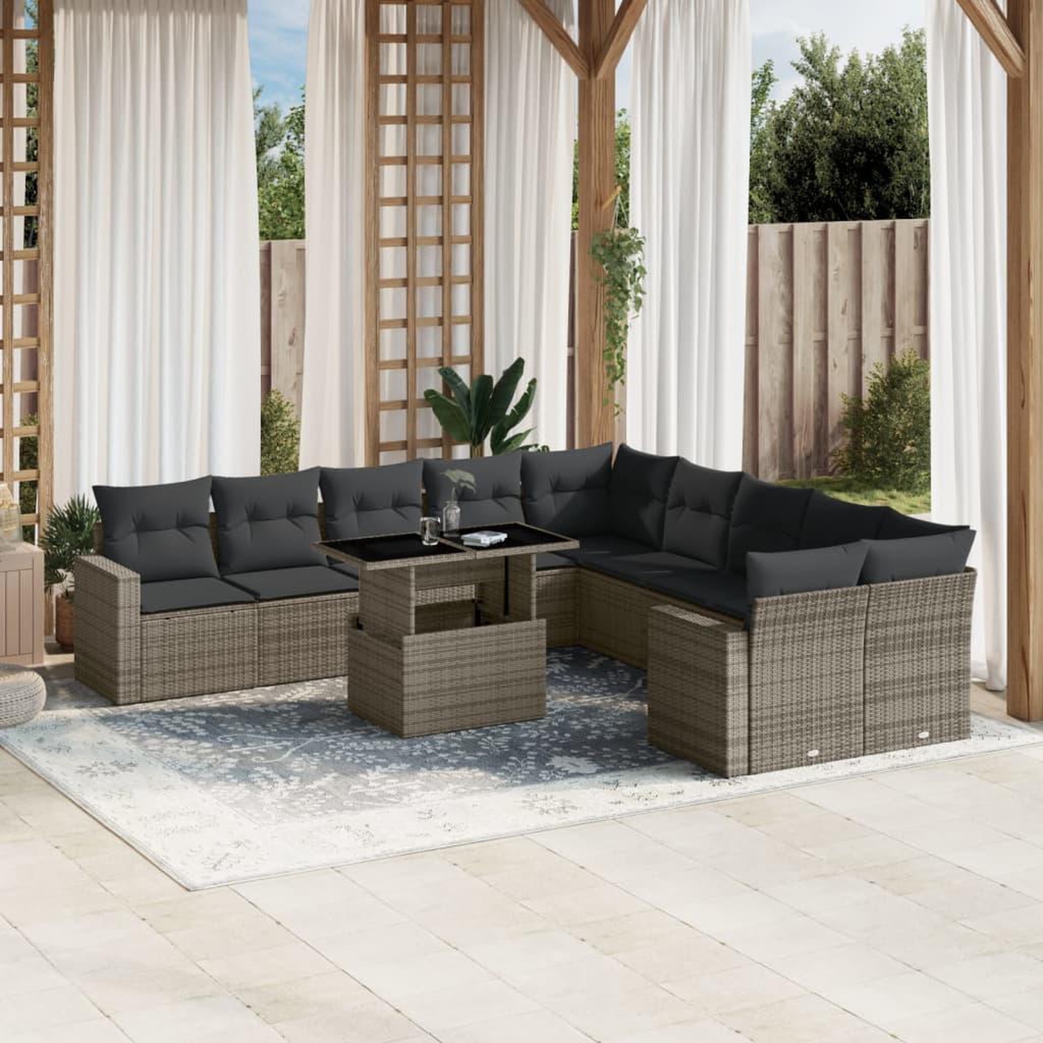 VIDAXL Salon de jardin 11 pcs avec coussins gris resine tressee