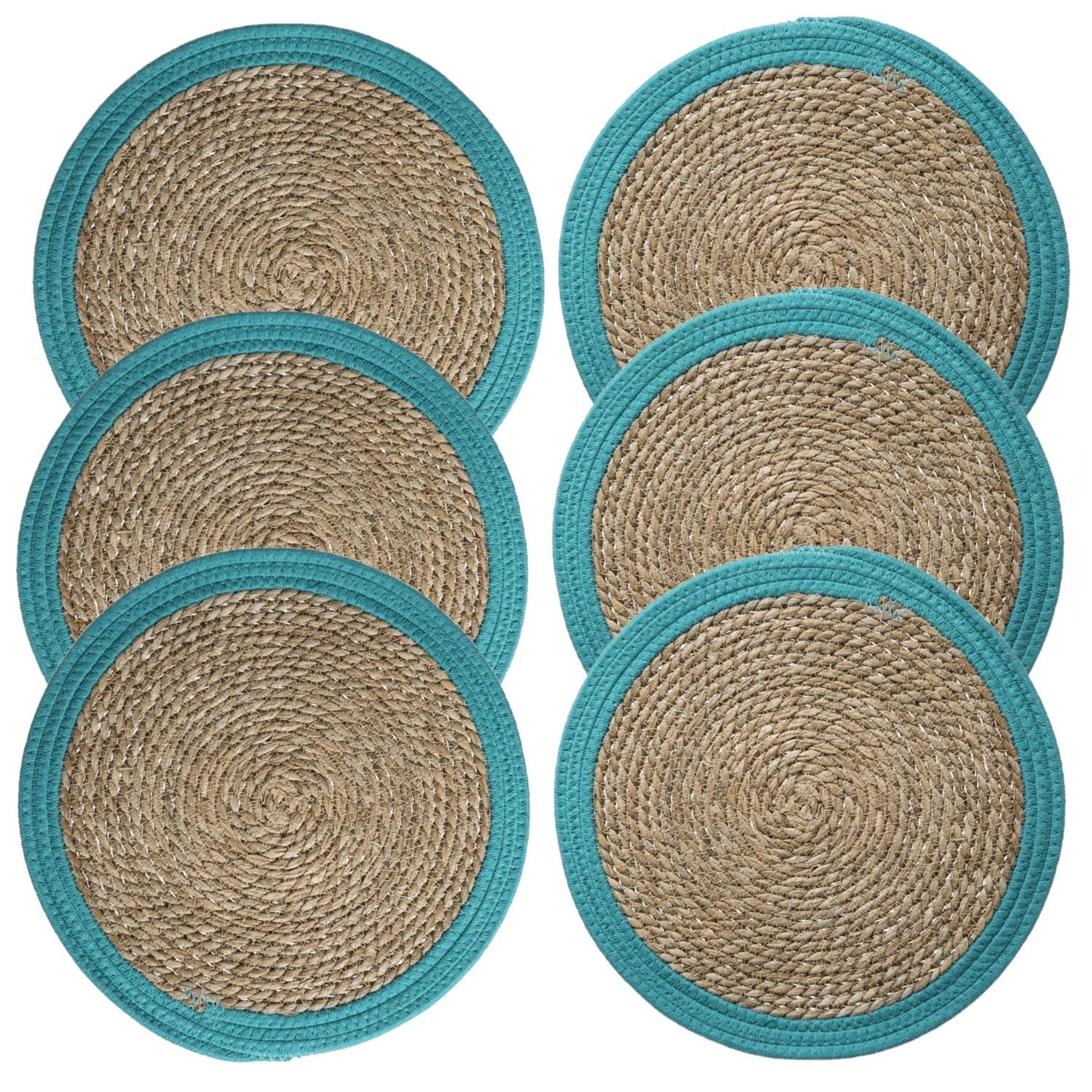 Voir la diapositive 1 : TOILINUX Lot de 6 sets de table rond en roseau et coton Pop