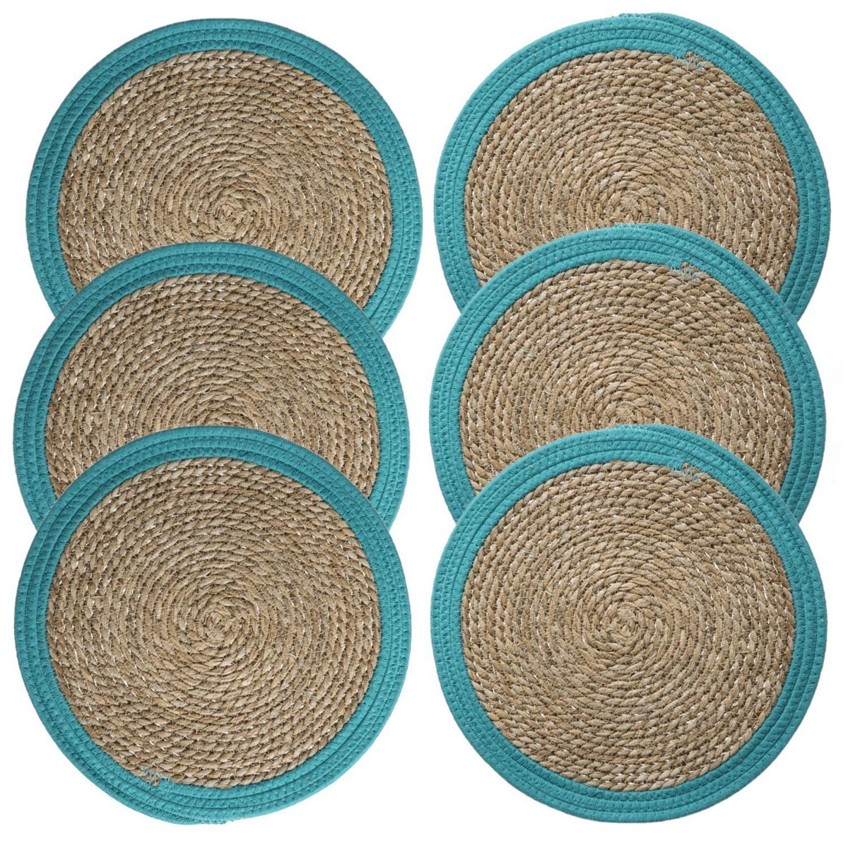 TOILINUX Lot de 6 sets de table rond en roseau et coton Pop