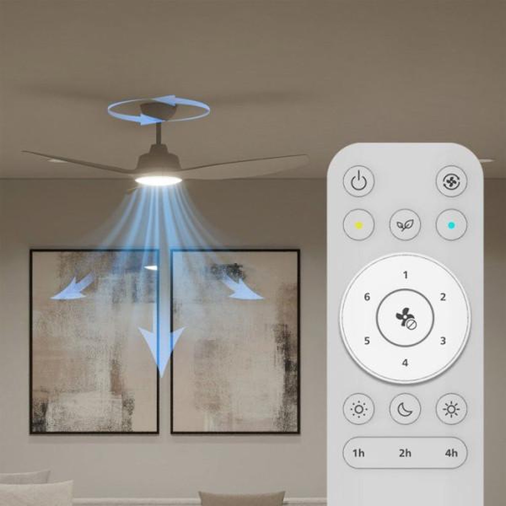 Voir la diapositive 4 : Philips Ventilateur de plafond - plafonnier  - philips - pales fixes - lumiere blanche réglable -blanc/blanc - télécommande incluse