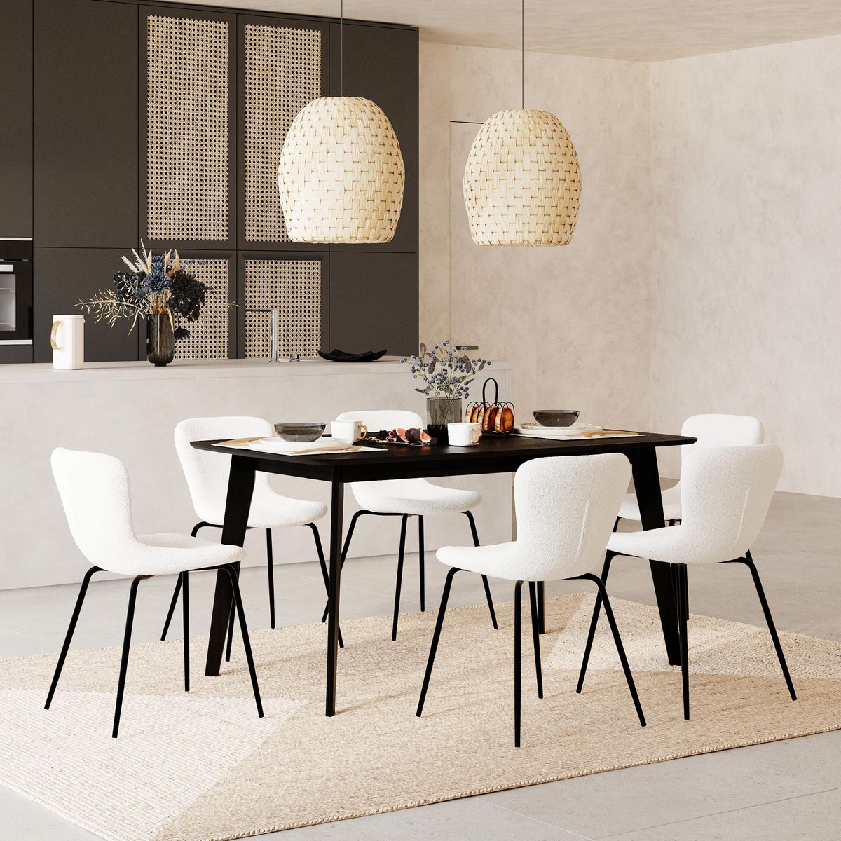 Rendez vous déco Lot de 2 chaises effet laine bouclette blanche et pieds en métal - Koko