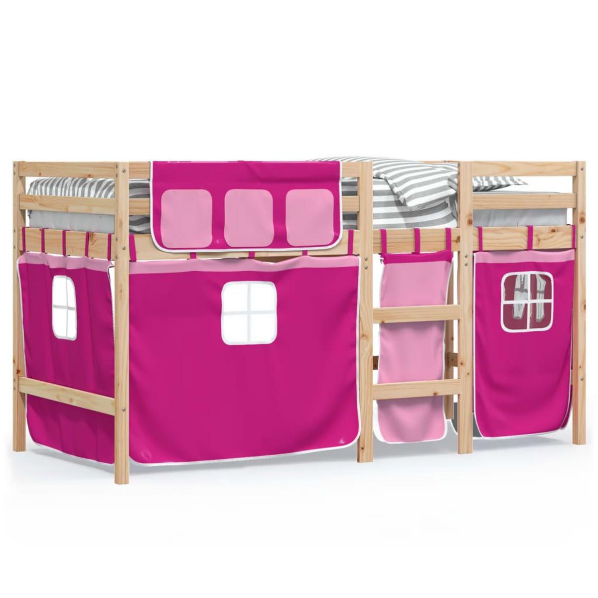VIDAXL Lit mezzanine enfants avec rideaux sans matelas rose 90x200cm