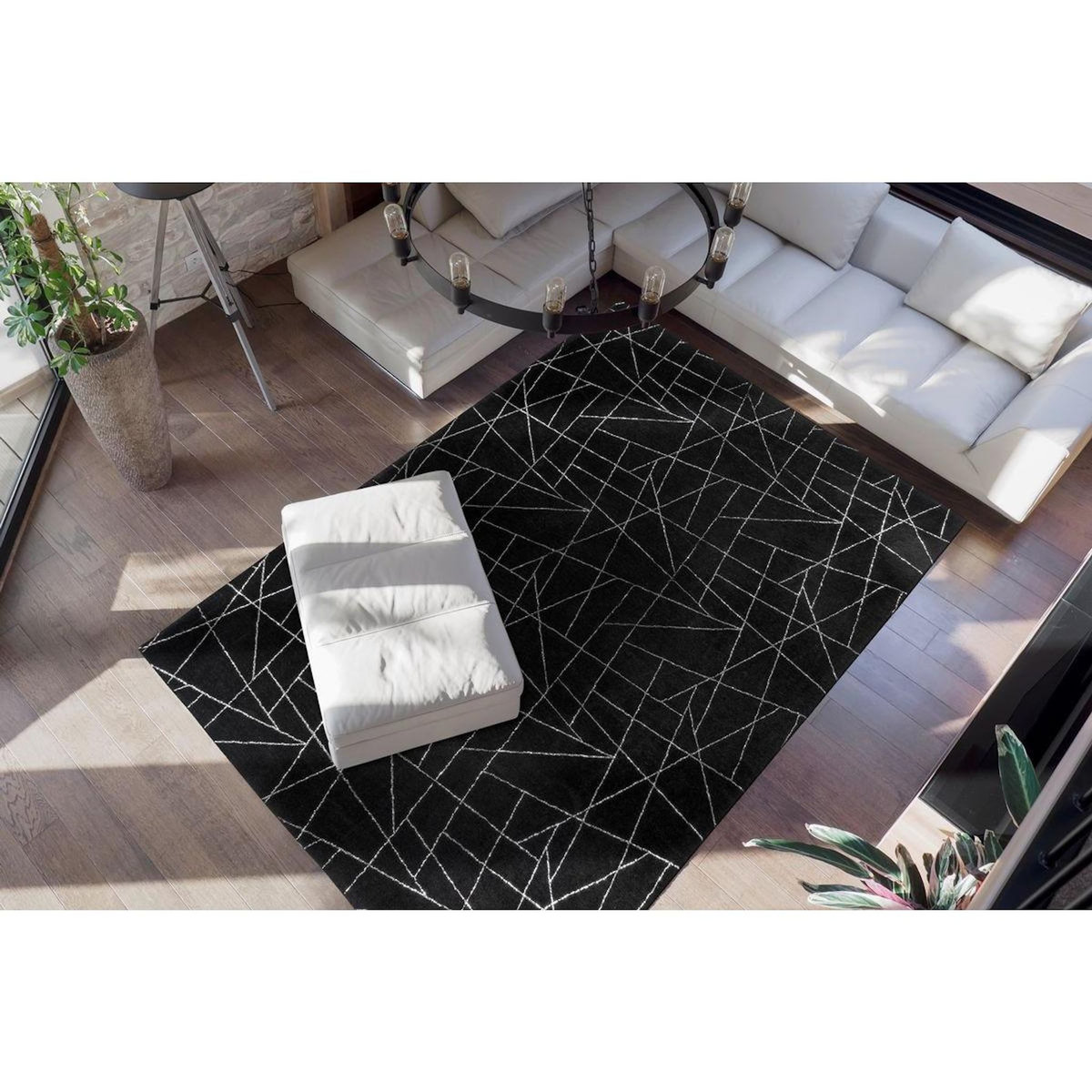 Paris Prix Tapis Géométrique à Poils Longs  Bijou  Noir & Argent