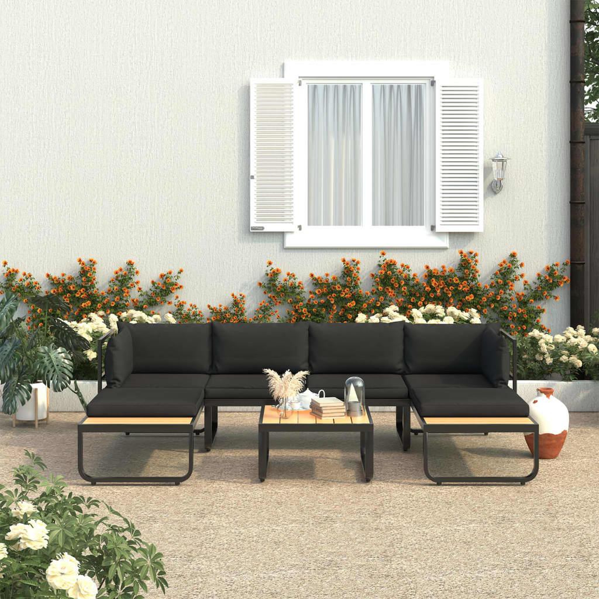 VIDAXL Canape d'angle de jardin a 4 places avec coussins Aluminium WPC