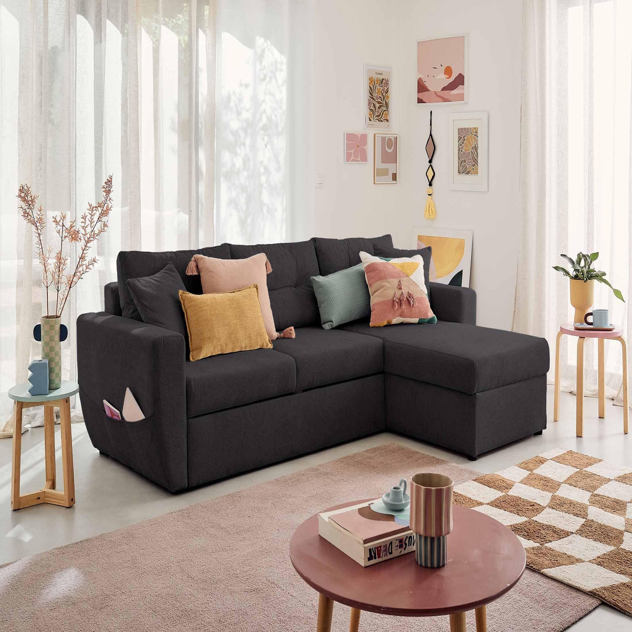 Voir la diapositive 5 : BEST MOBILIER Astoria - canapé d'angle réversible 4 places - convertible avec coffre - en tissu texturé