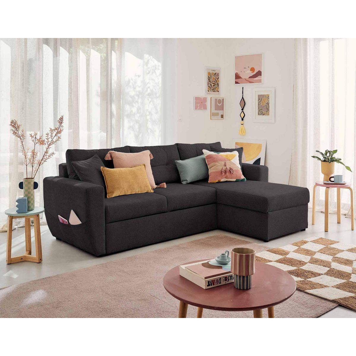 BEST MOBILIER Astoria - canapé d'angle réversible 4 places - convertible avec coffre - en tissu texturé