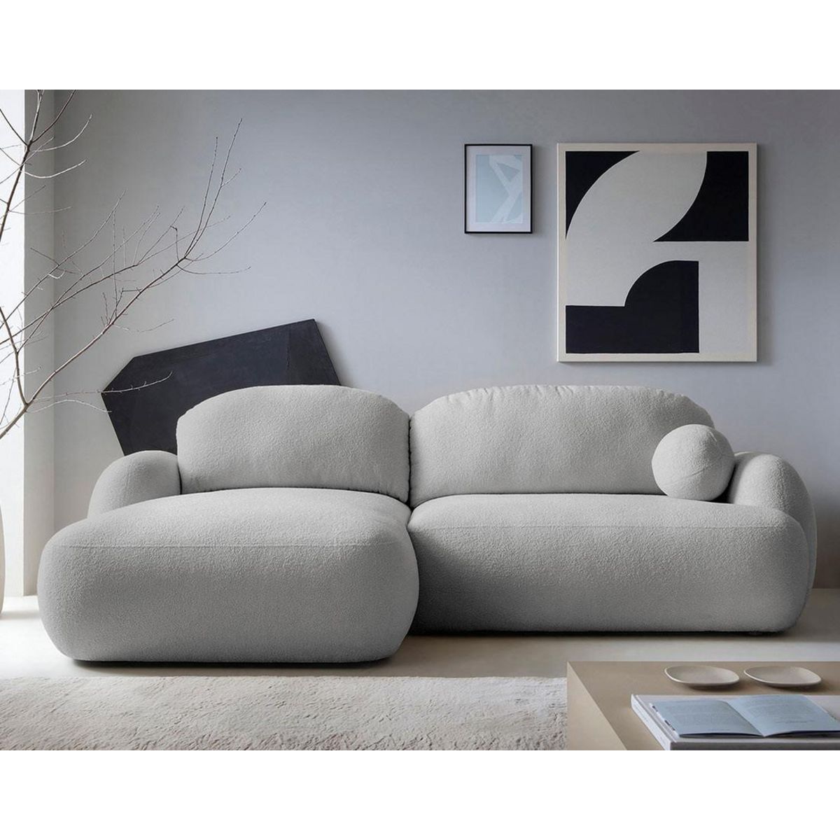 BEST MOBILIER Berenice - canapé d'angle gauche 4 places convertible avec coffre en tissu bouclette