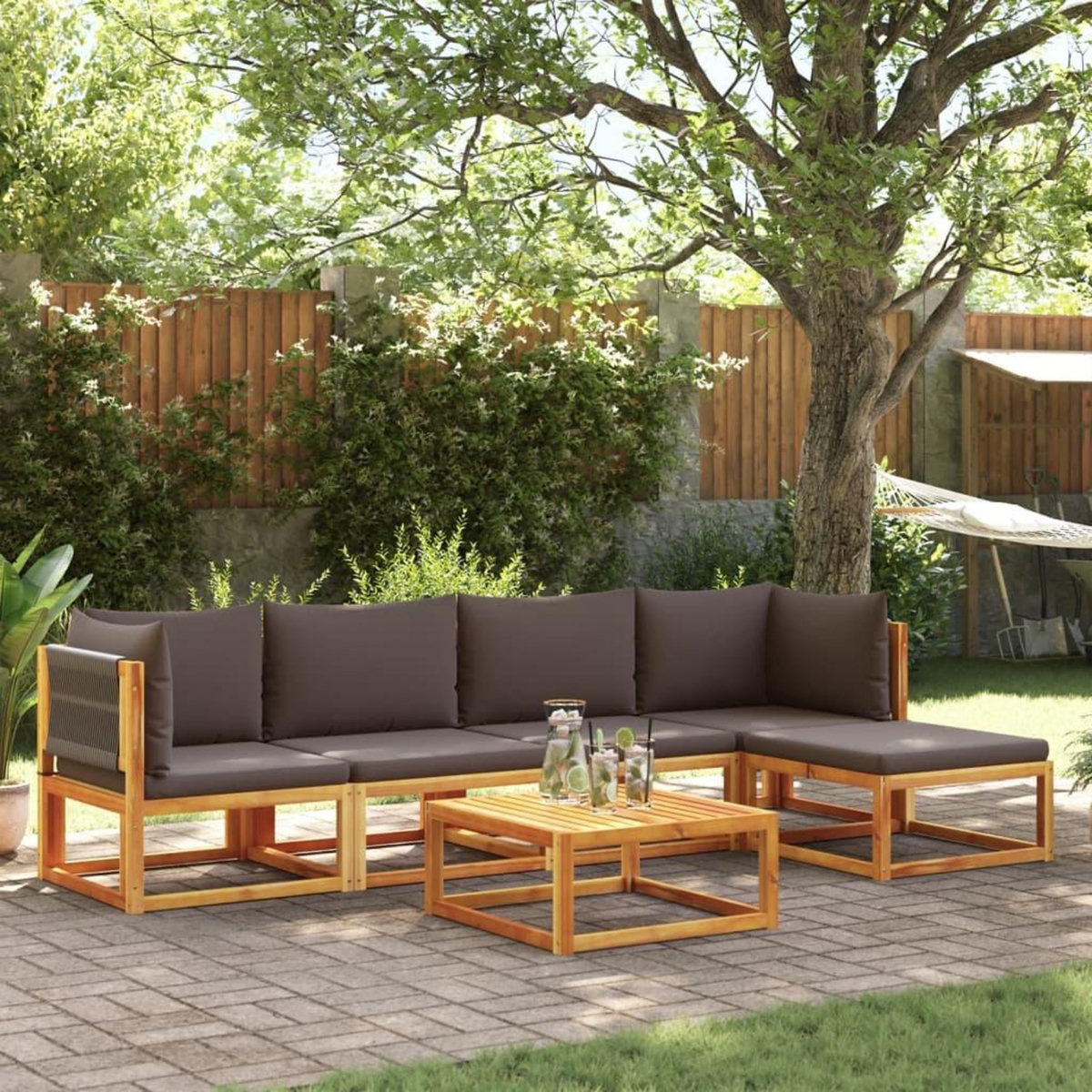 VIDAXL Salon de jardin avec coussins 6 pcs bois d'acacia solide