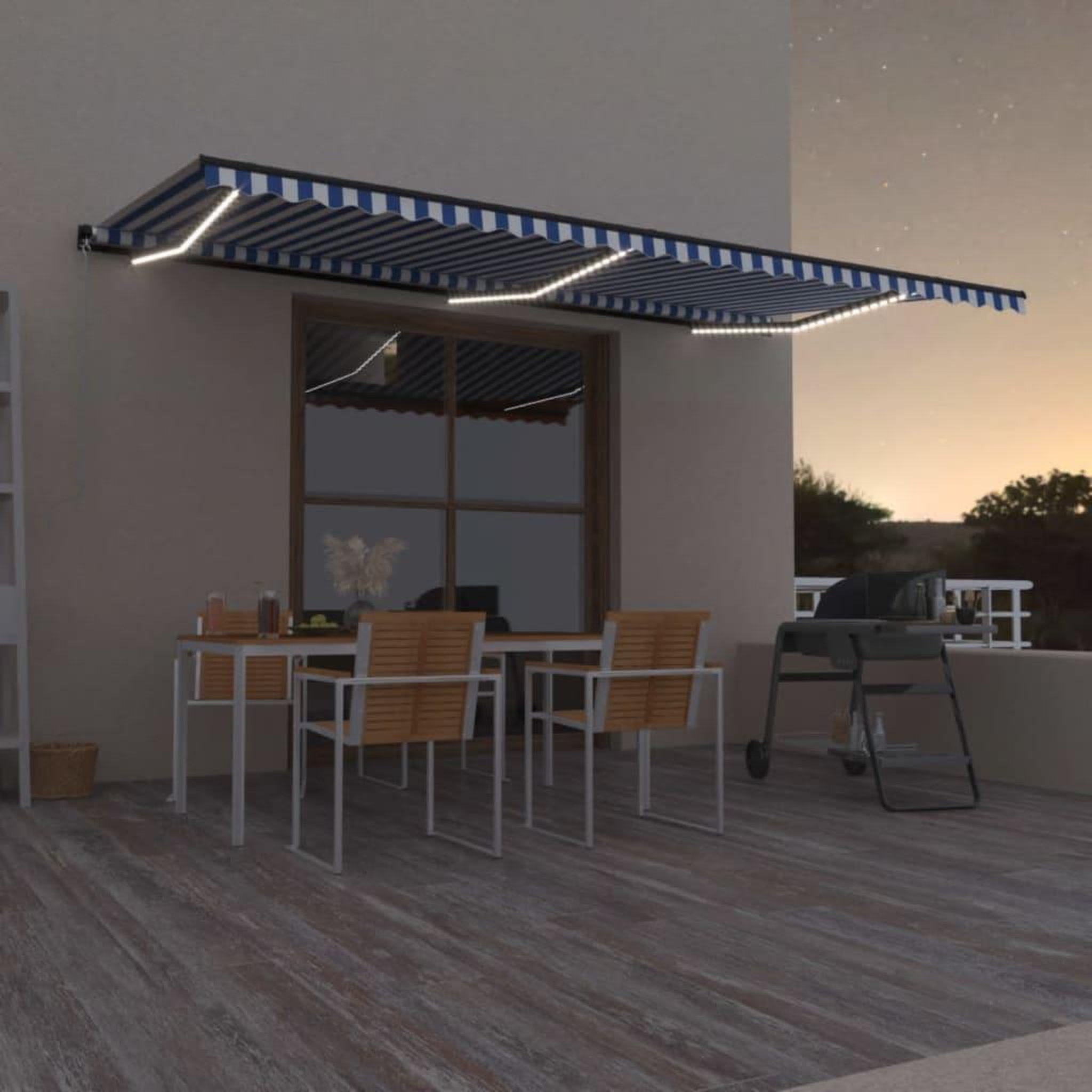VIDAXL Auvent manuel retractable avec LED 600x300 cm Bleu et blanc