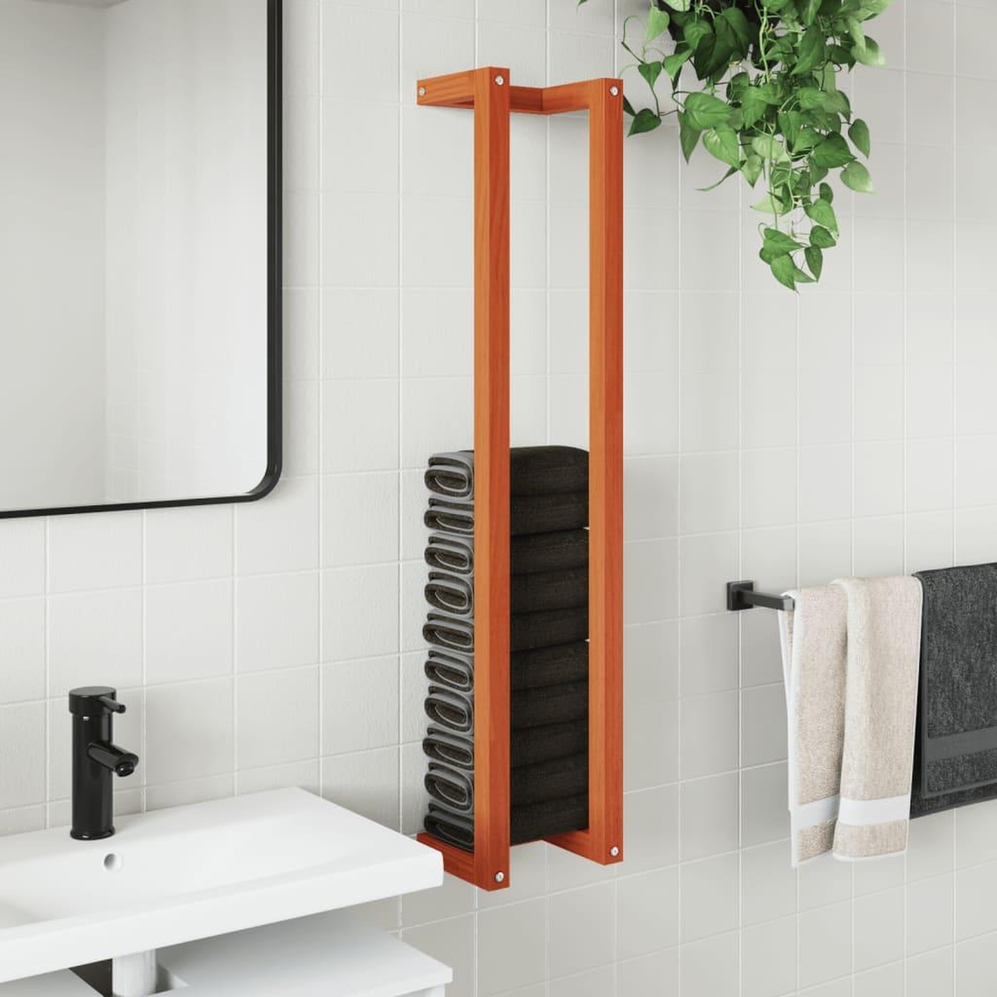 Voir la diapositive 3 : VIDAXL Porte-serviette marron cire 23x18x110 cm bois de pin massif