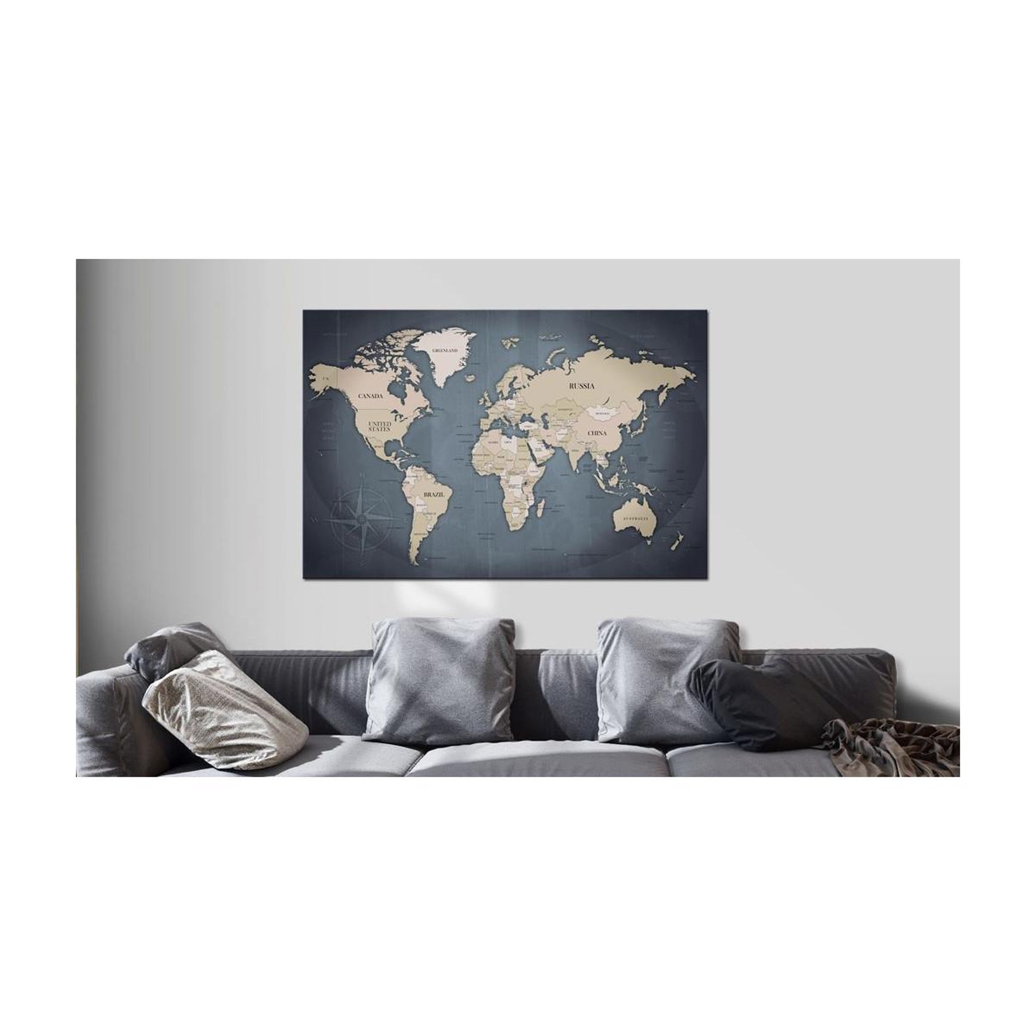 Voir la diapositive 2 : Paris Prix Tableau imprimé  world map : shades of grey