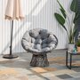 OUTSUNNY Fauteuil rond de jardin fauteuil papasan pivotant grand confort Ø 97 x 86H cm grand coussin fourni polyester résine tressée gris