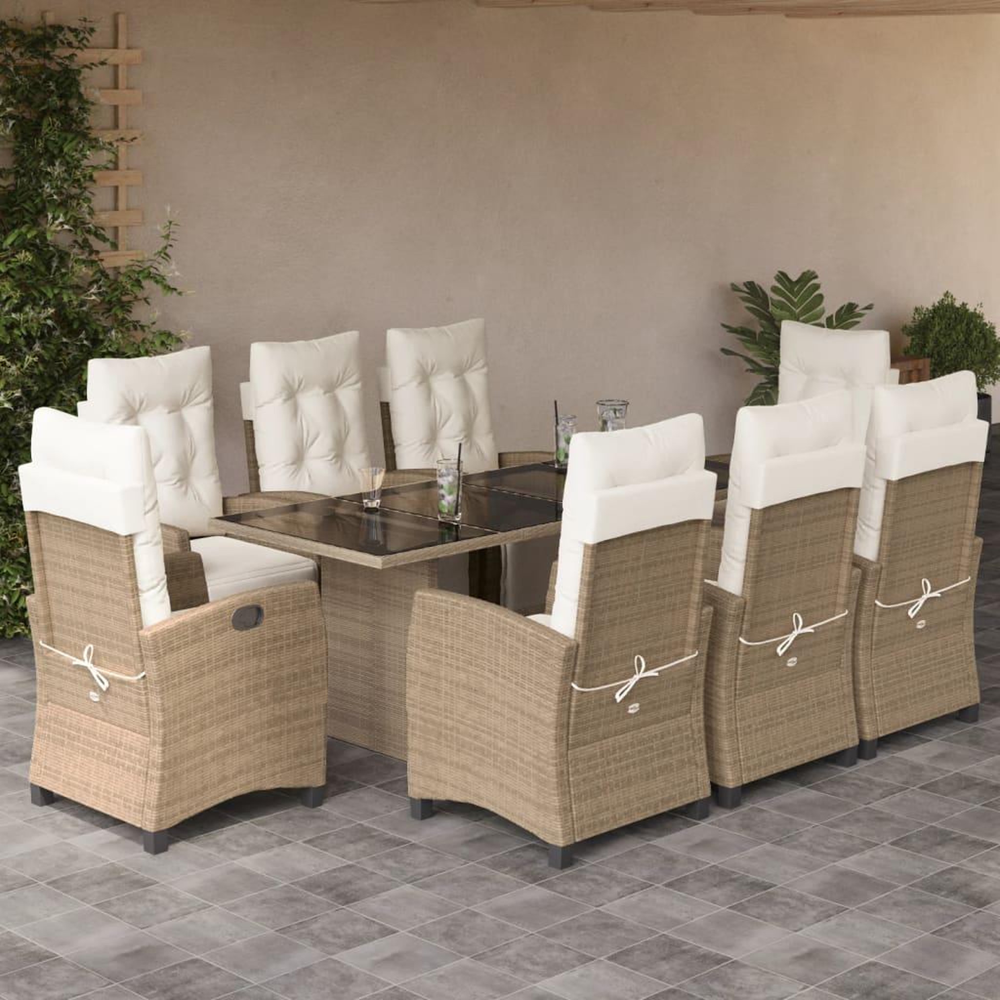 VIDAXL Ensemble a manger de jardin et coussins 9 pcs beige Poly rotin