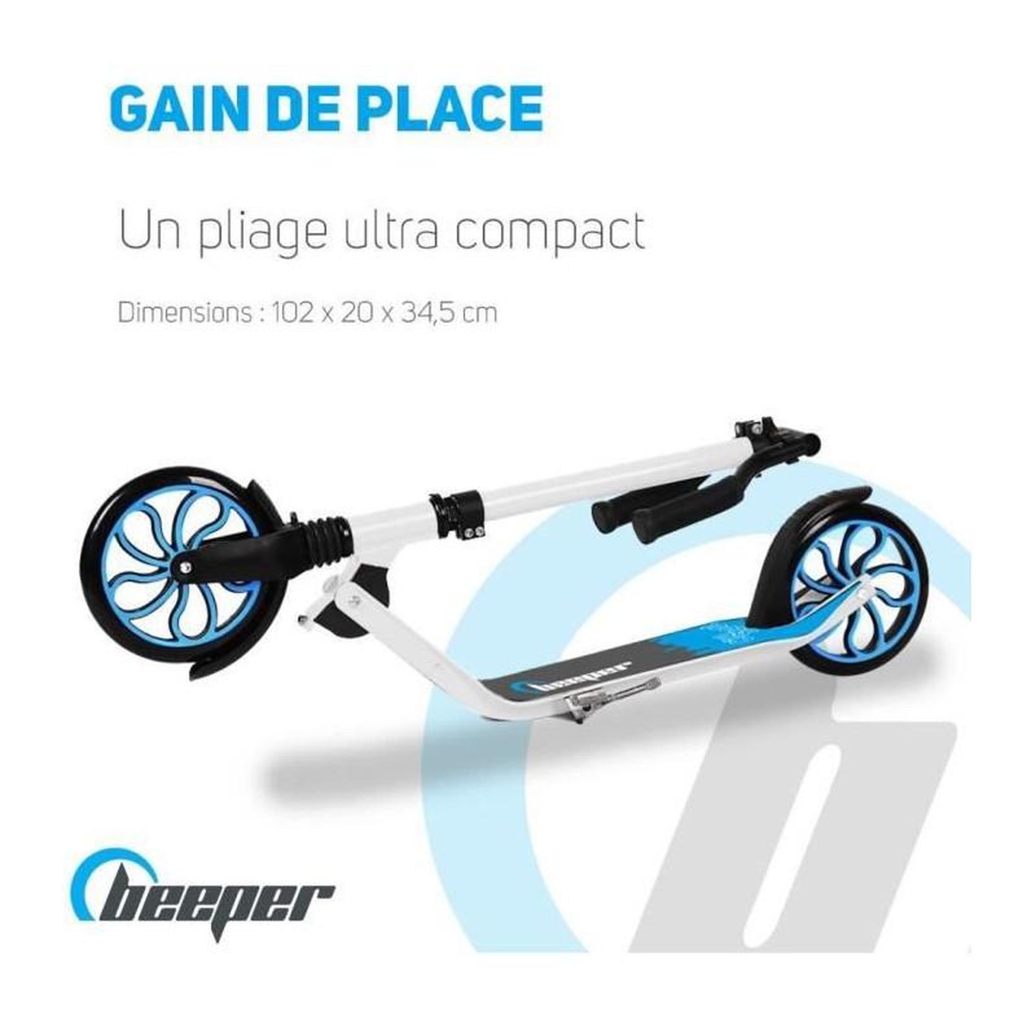 Voir la diapositive 5 : BEEPER Trottinette mécanique - Adulte/Ados - Beeper City Scoot - Roues 8'' - Suspension avant - Cadre Noir - Avec frein guidon