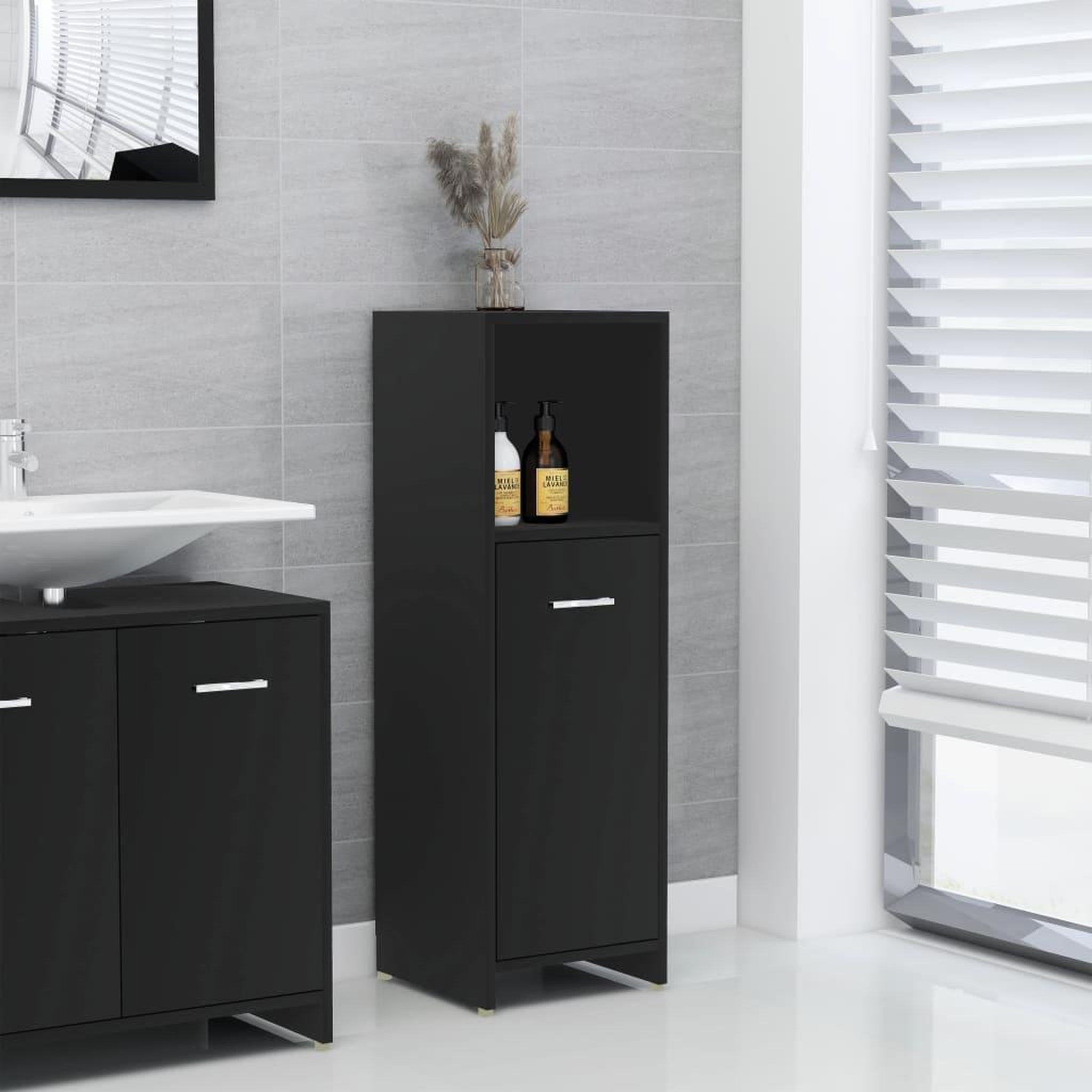 Voir la diapositive 1 : VIDAXL Armoire de salle de bain Noir 30x30x95 cm Bois d'ingenierie