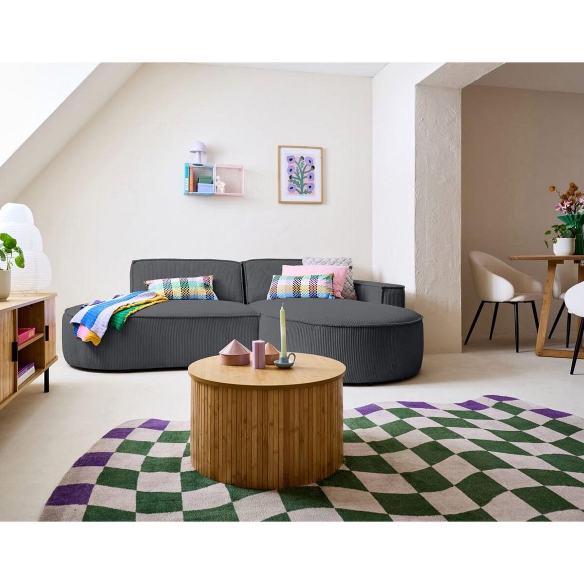 LISA DESIGN Spiaggia - canapé d'angle droit - forme arrondie - 4 places - en velours côtelé