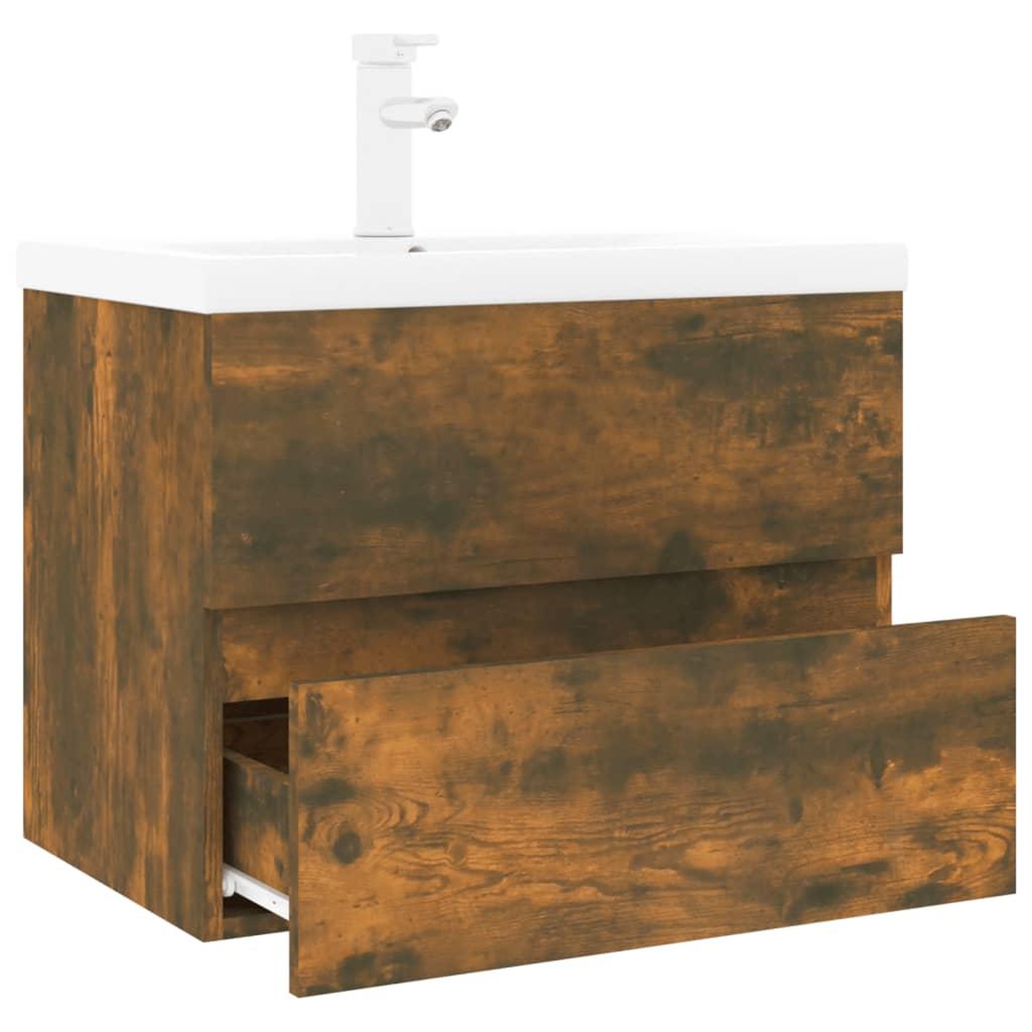 Voir la diapositive 3 : VIDAXL Meuble lavabo avec bassin integre Chene fume Bois d'ingenierie