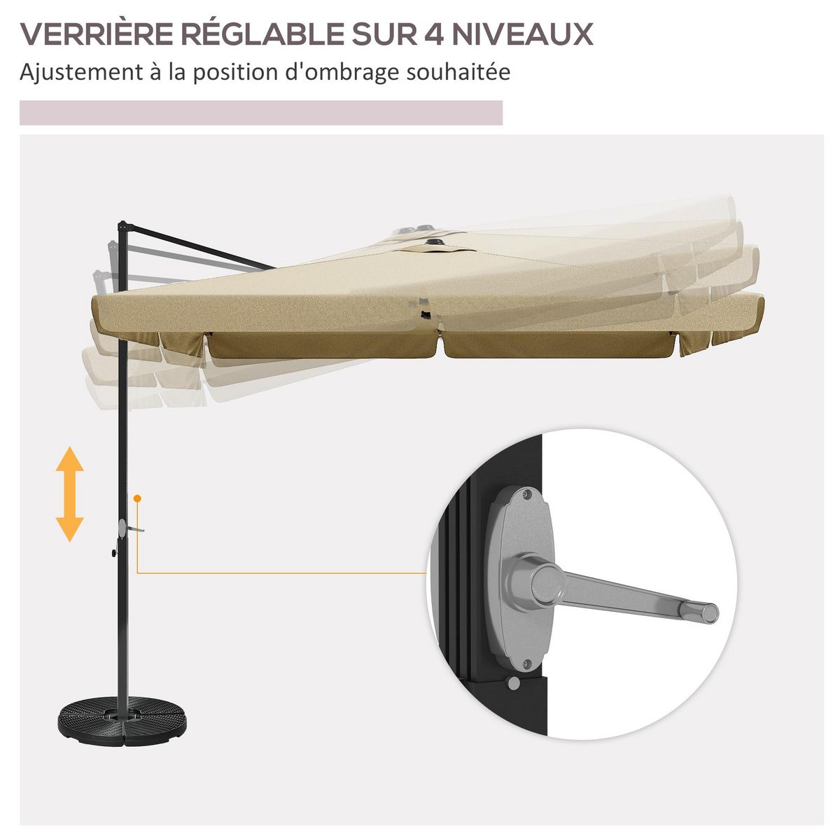 OUTSUNNY Parasol déporté carré inclinable manivelle avec piètement croix alu beige