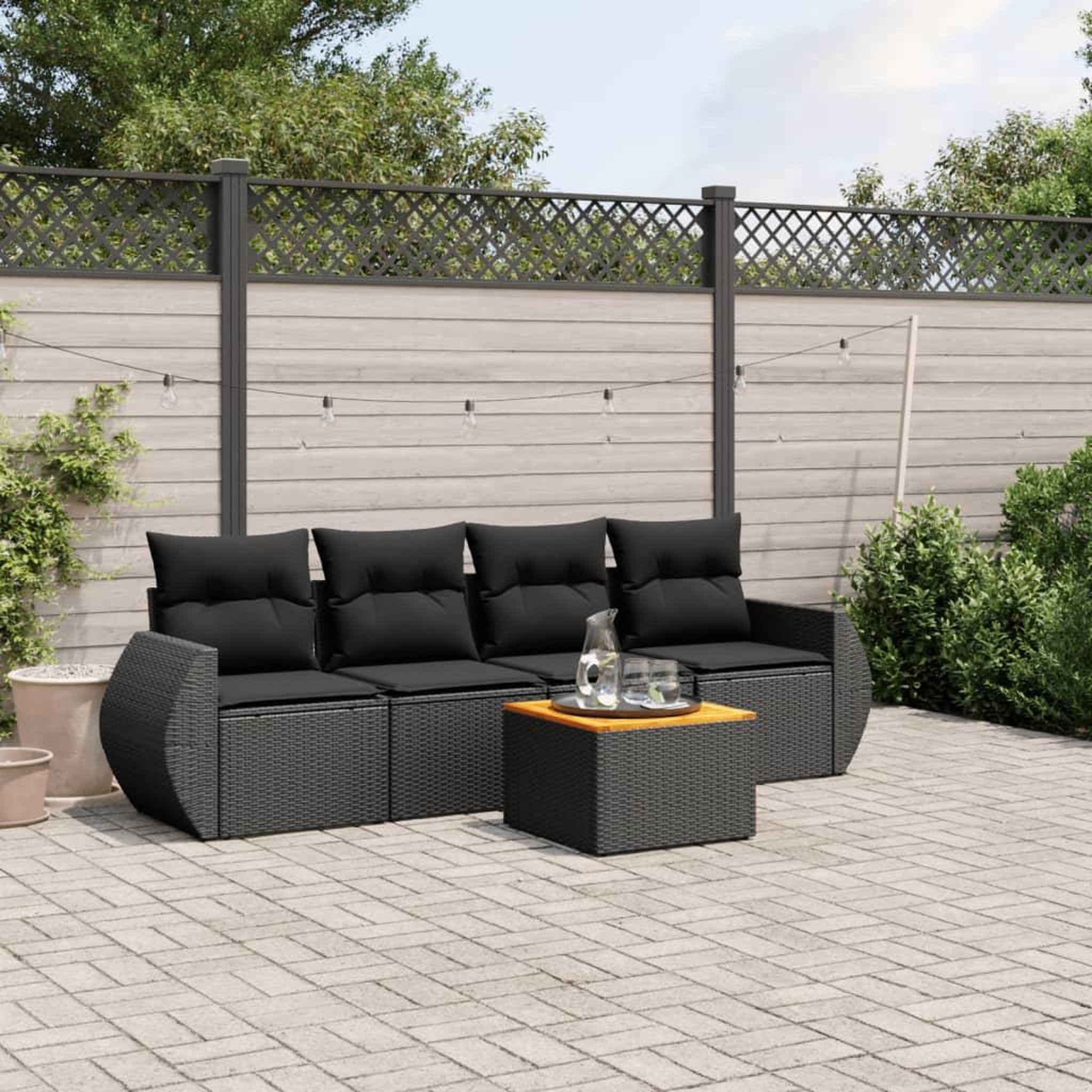 VIDAXL Salon de jardin 5 pcs avec coussins noir resine tressee