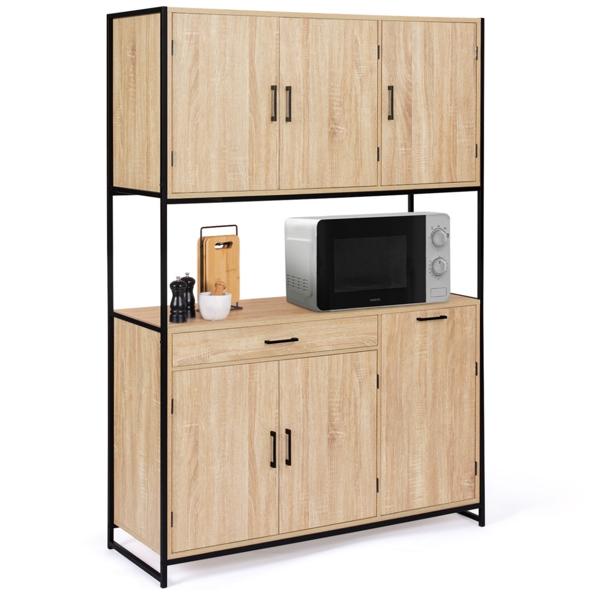 ID MARKET Buffet de cuisine 120 CM DETROIT meuble 6 portes design industriel + tiroir