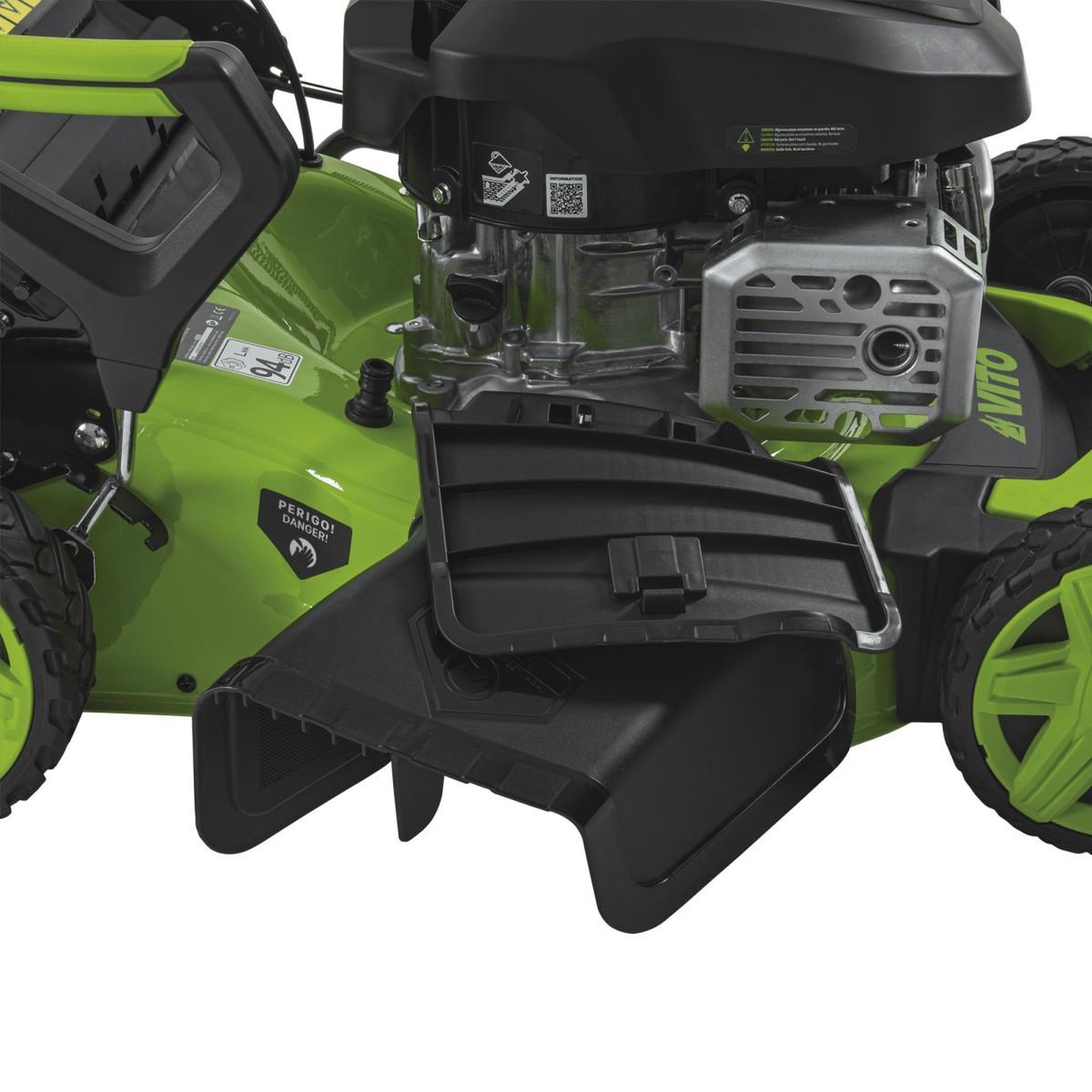 Voir la diapositive 6 : VITO Tondeuse thermique essence 4,5 cv 144 cc moteur 4t - coupe 46cm bac 60l mulching 7 hauteurs 25 à 75mm pelouse 1250m2 vito