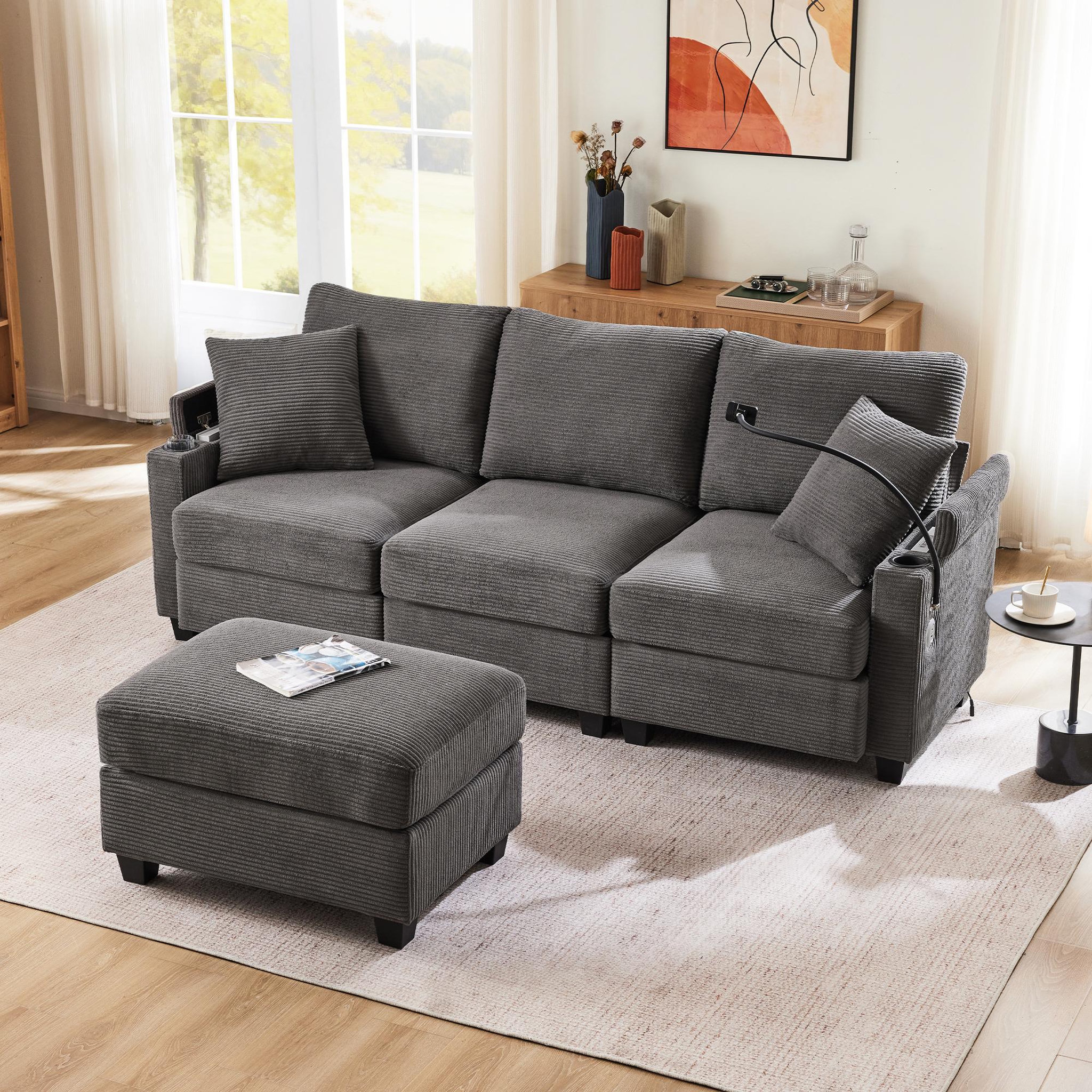 Voir la diapositive 4 : MERAX Canapé d'angle réversible fixe 4 places tissu
