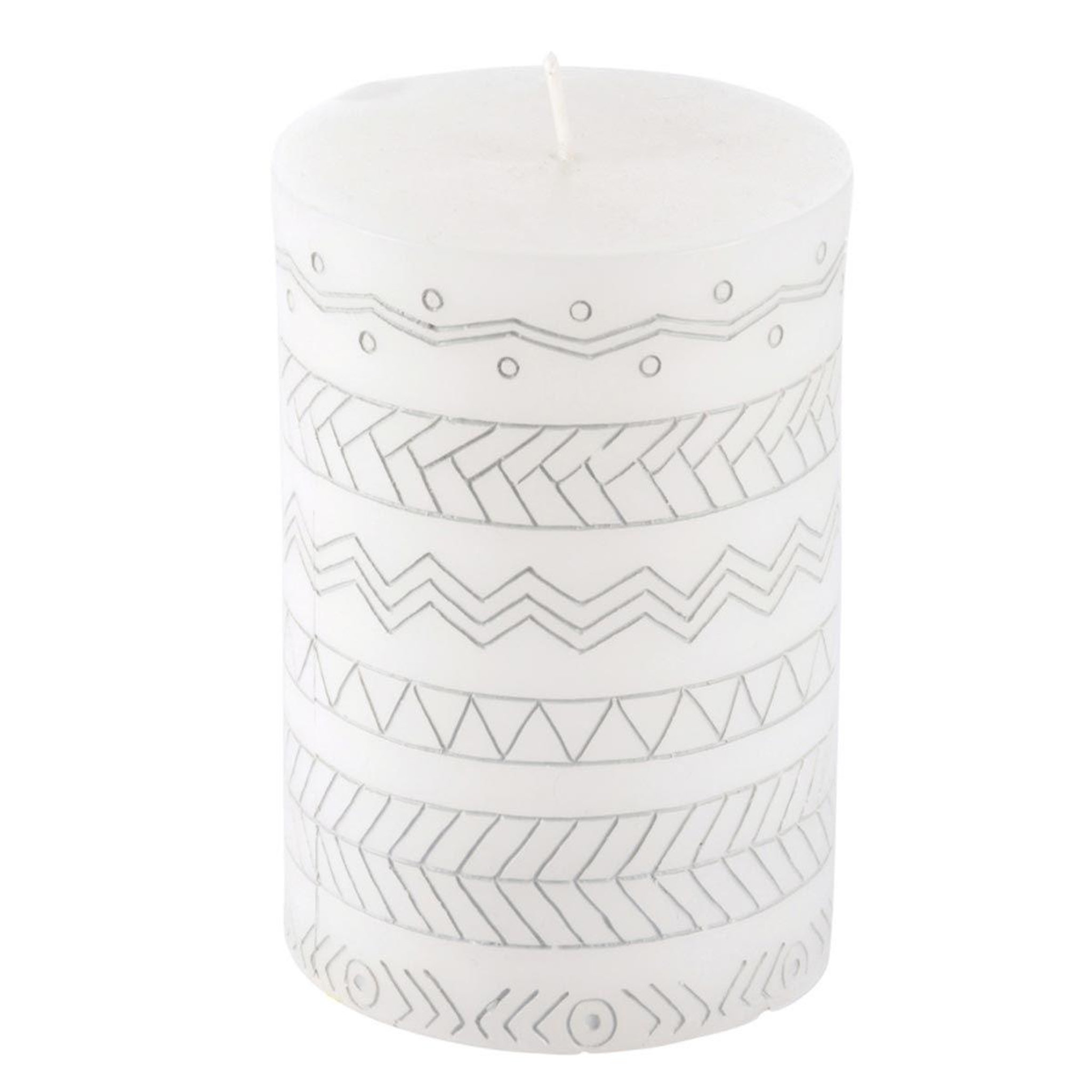 Douceur d'Intérieur Bougie Pilier Embossée  Graphic Ethnic  10cm Blanc