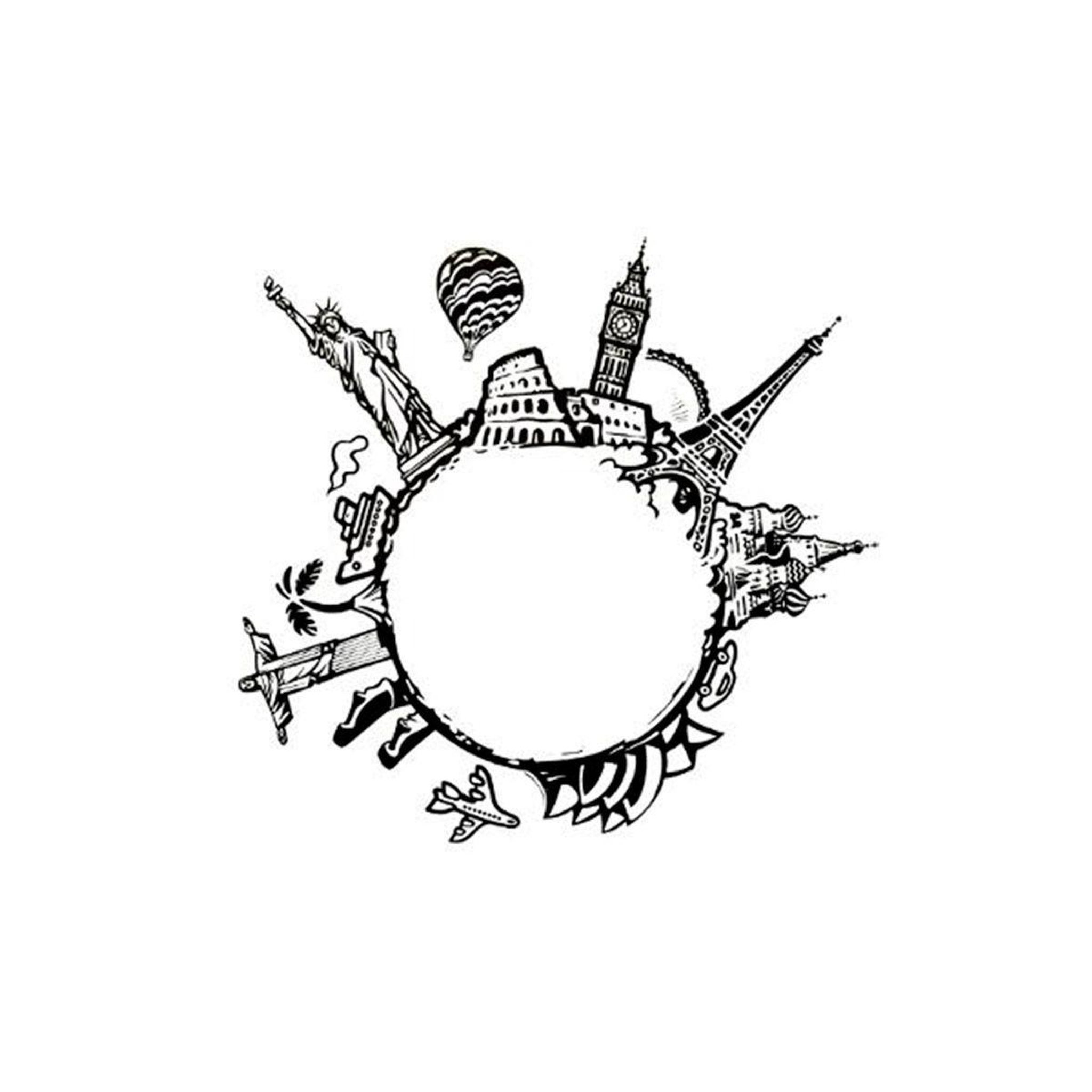 ATMOSPHERA Sticker plat déco  monde  60cm noir & blanc