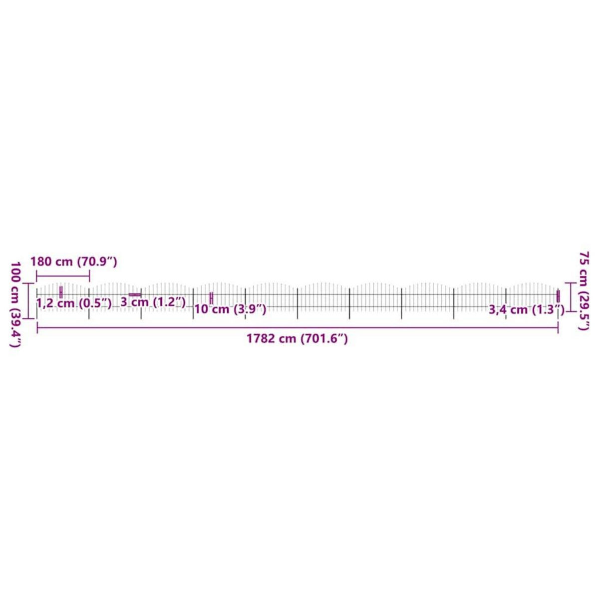 VIDAXL Cloture de jardin avec dessus en forme de lance en acier 1781,5 x 100 cm Noir