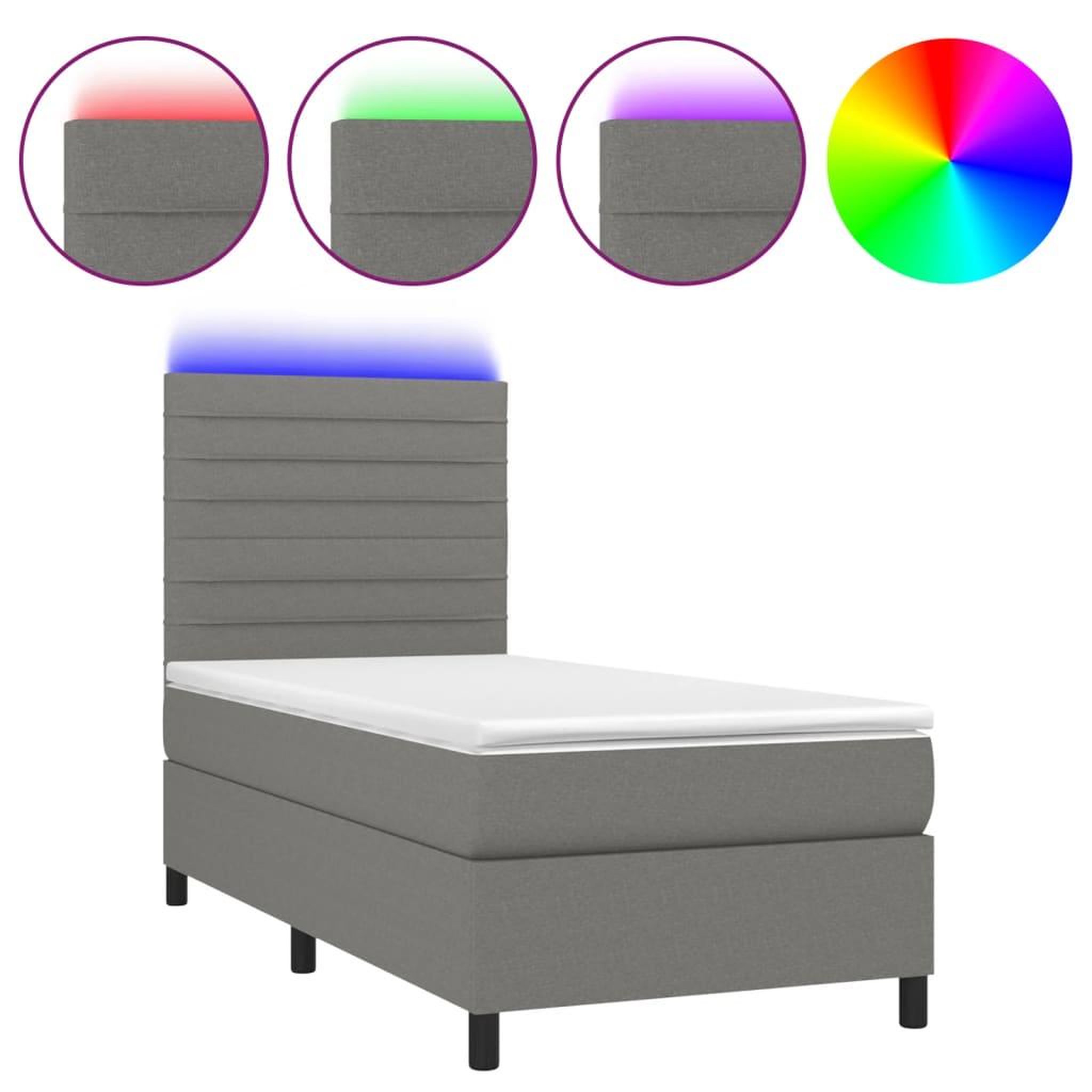 Voir la diapositive 2 : VIDAXL Sommier a lattes de lit avec matelas et LED Gris fonce 80x200cm